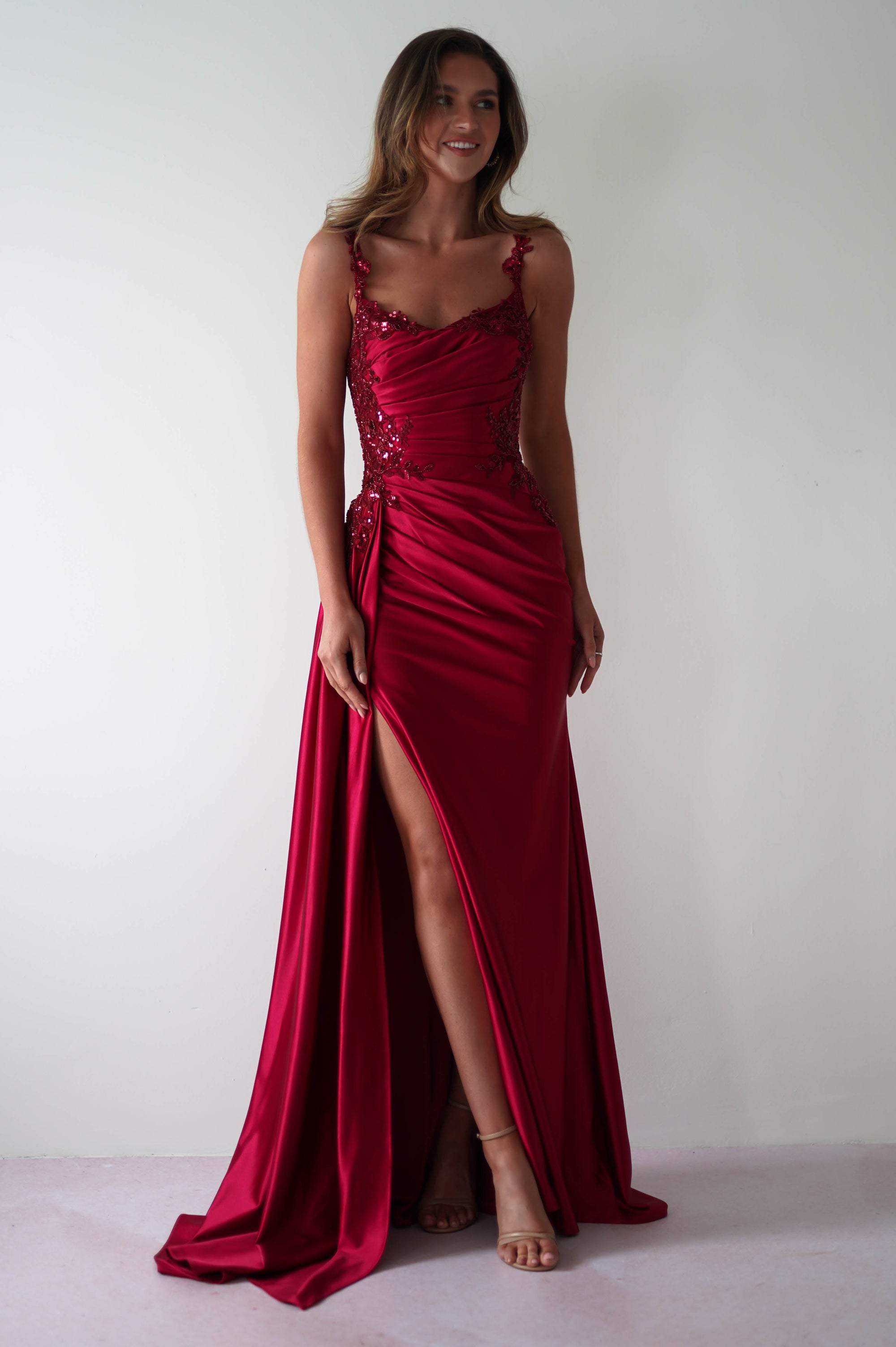 Cindy Pleated Bodice Gown | Burgundy - Oh Hello Clothing