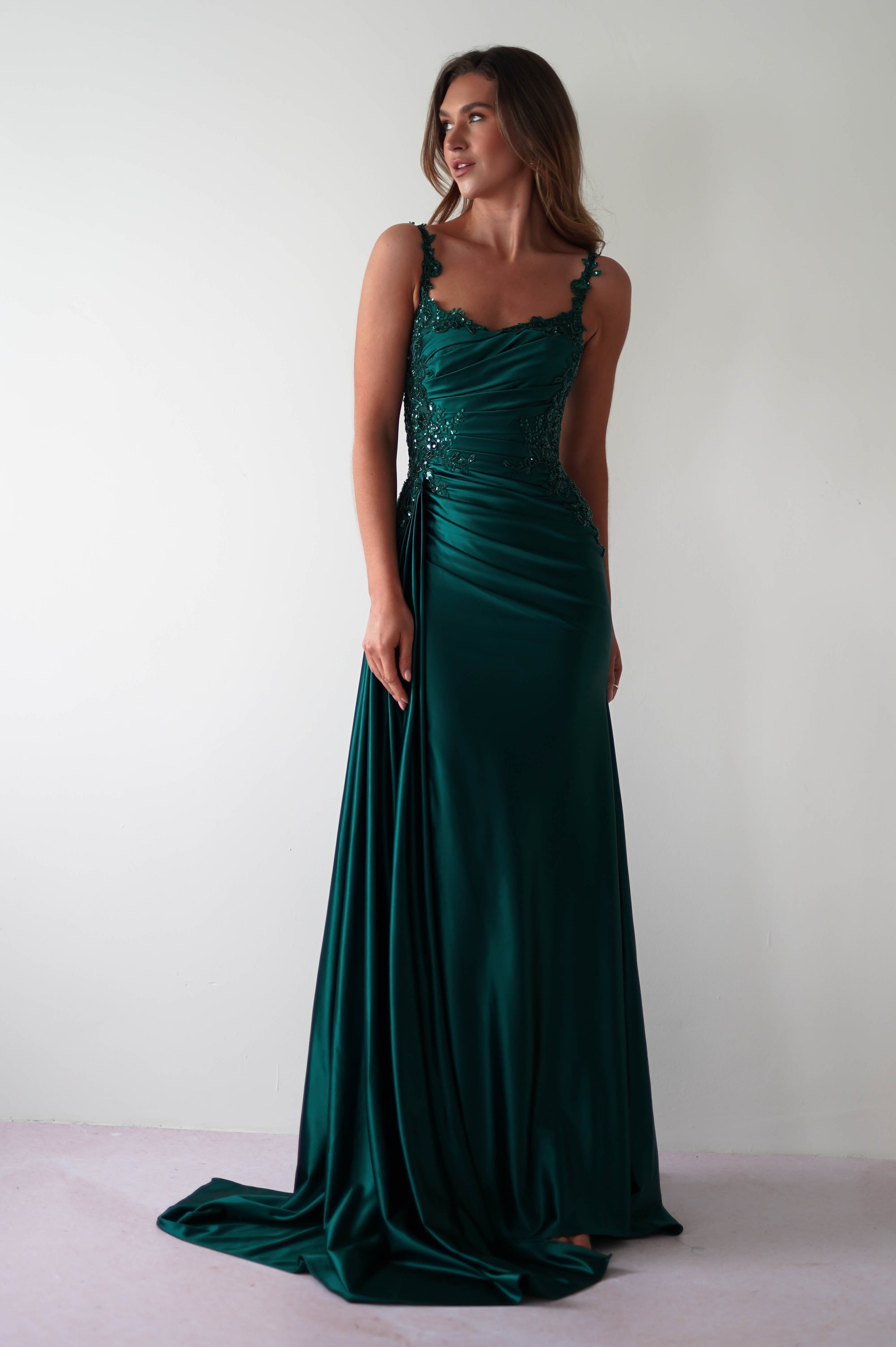 Cindy Pleated Bodice Gown | Emerald Green - Oh Hello Clothing