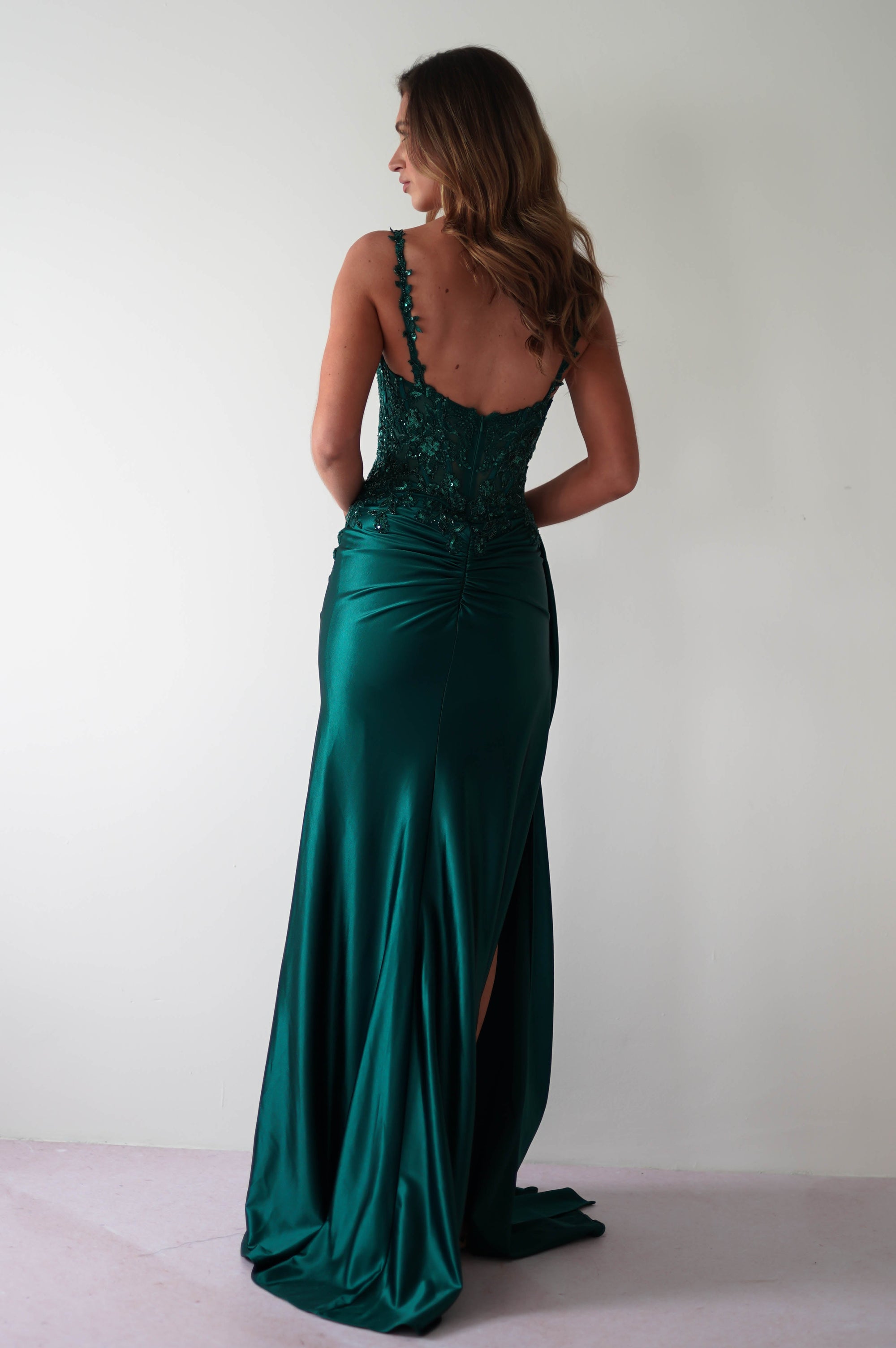 Cindy Pleated Bodice Gown | Emerald Green - Oh Hello Clothing