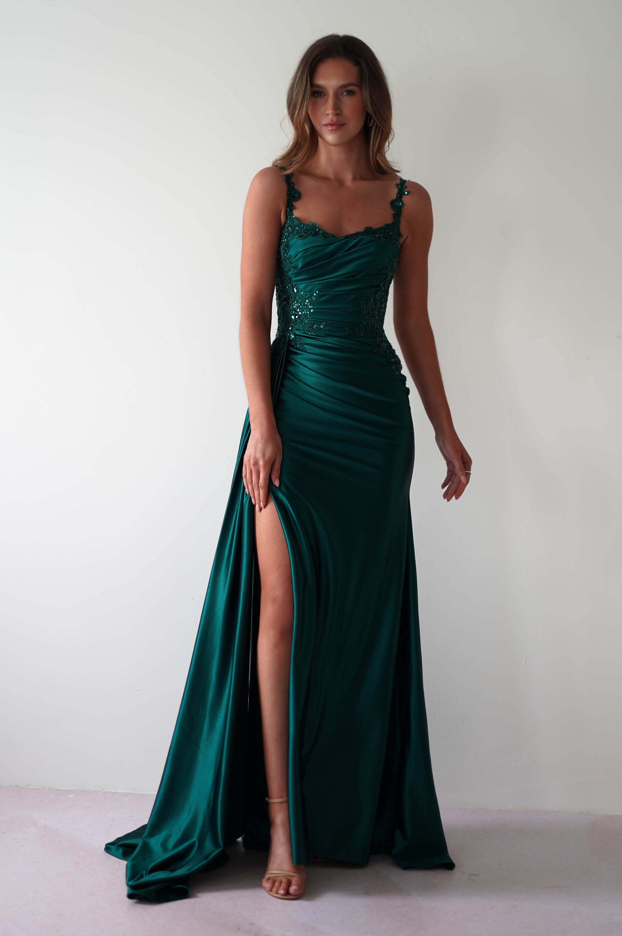 Cindy Pleated Bodice Gown | Emerald Green - Oh Hello Clothing