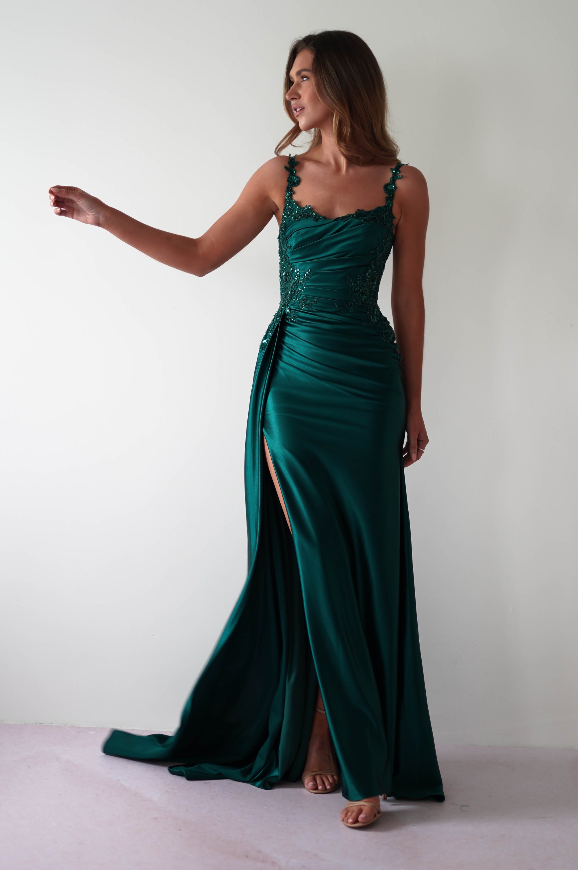 Cindy Pleated Bodice Gown | Emerald Green - Oh Hello Clothing