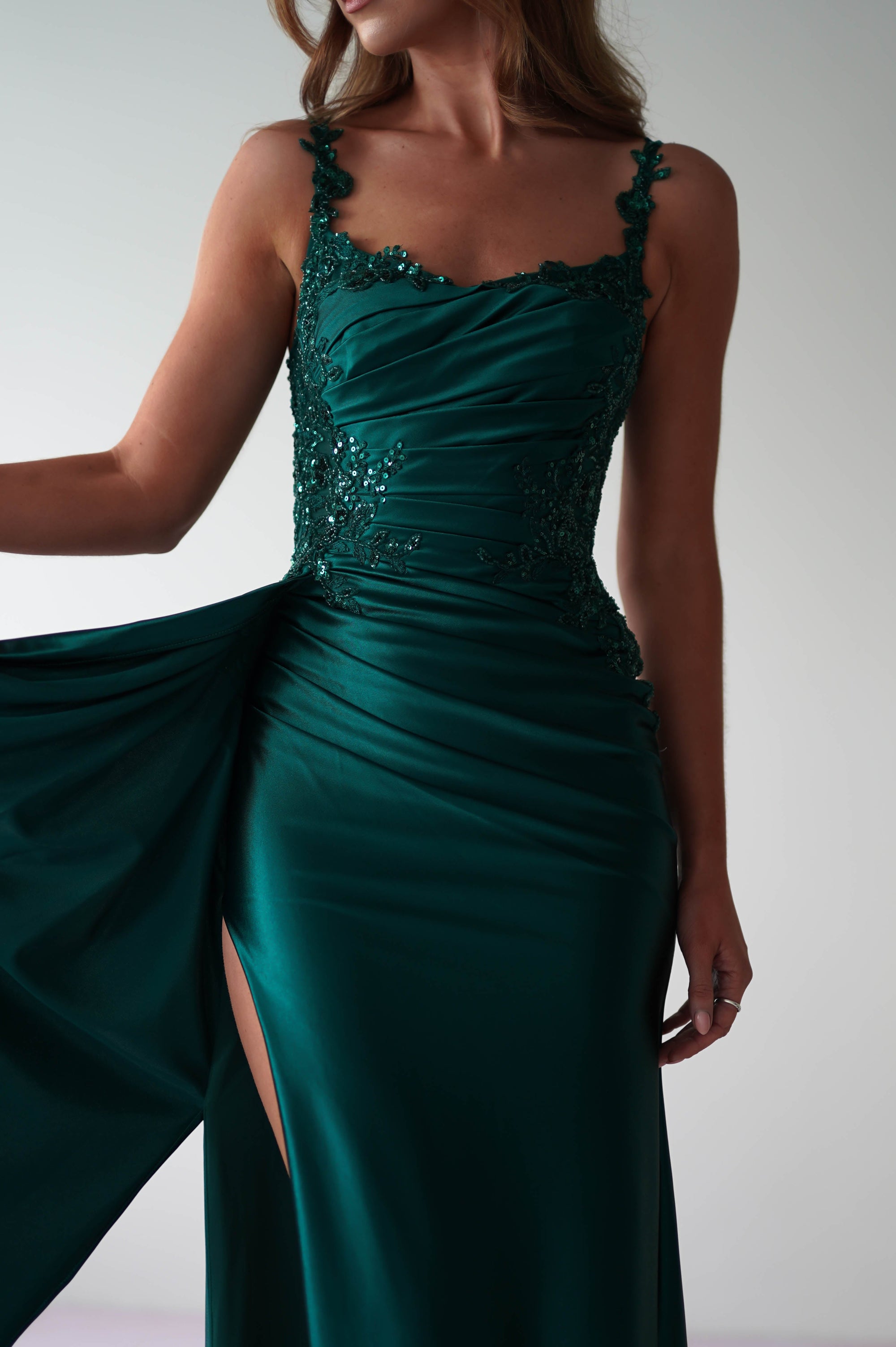 Cindy Pleated Bodice Gown | Emerald Green - Oh Hello Clothing