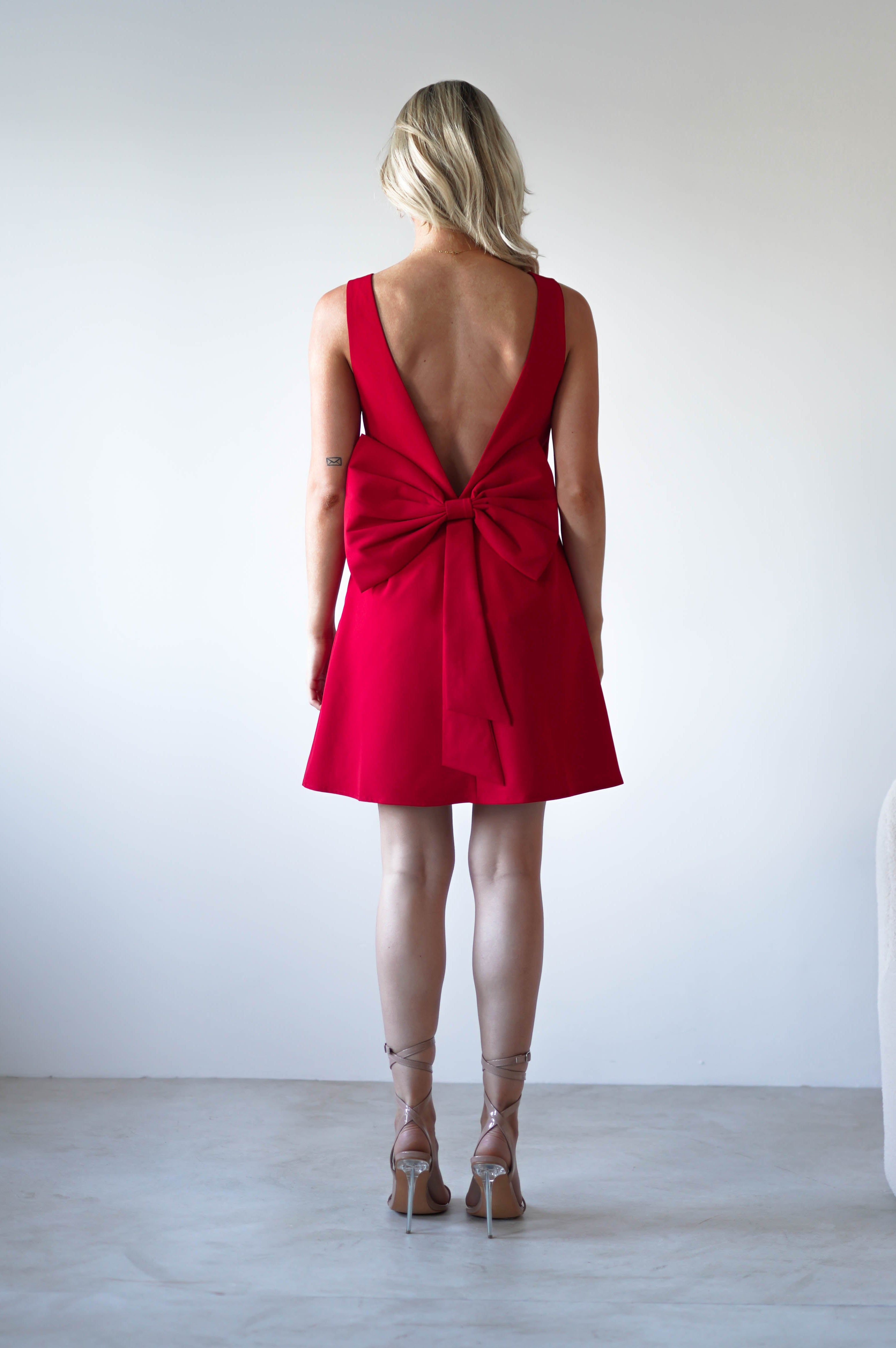 Emmie Bow Back Mini Dress | Red | Oh Hello Clothing | XS (6)
