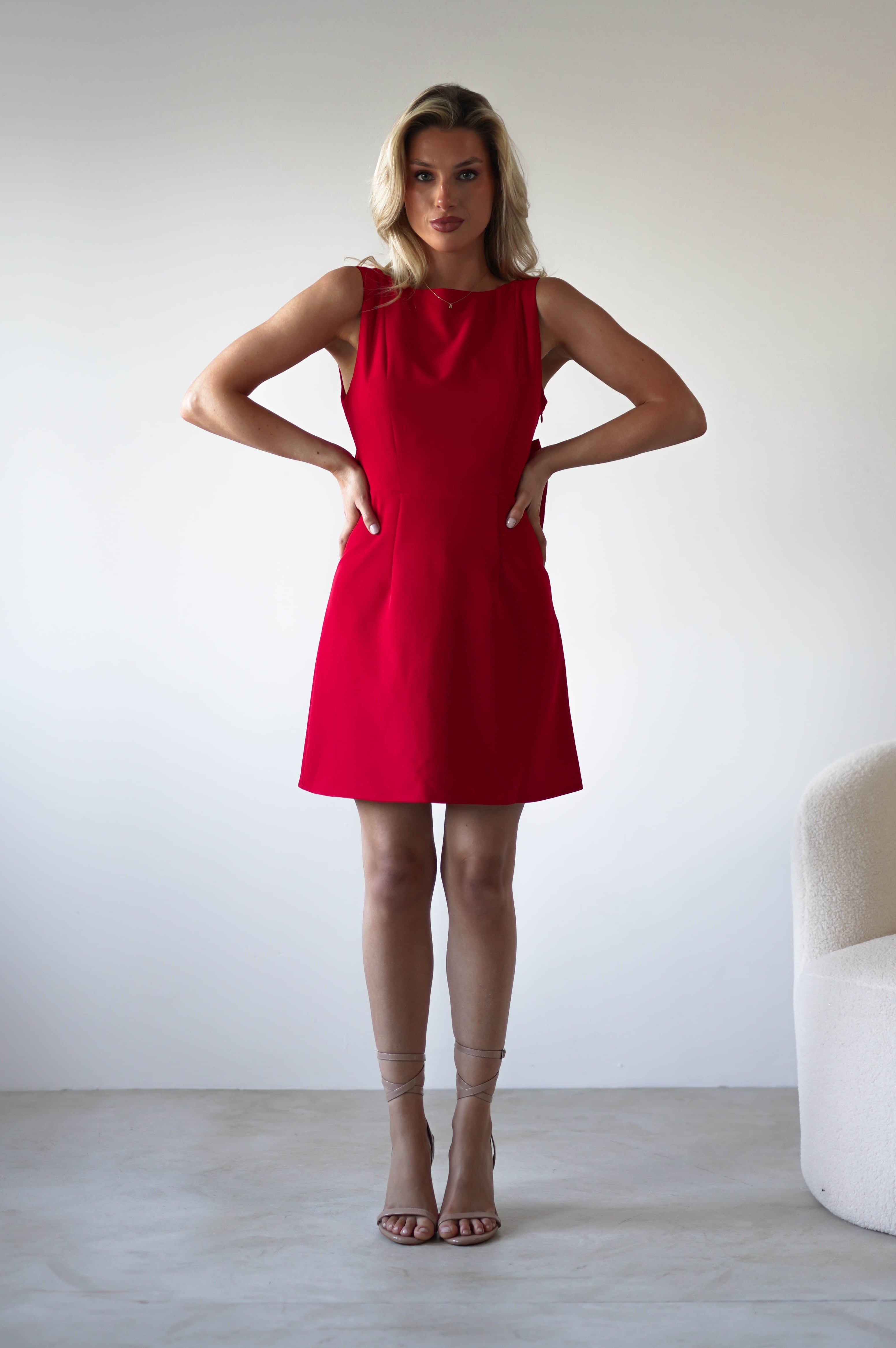 Emmie Bow Back Mini Dress | Red | Oh Hello Clothing | XS (6)