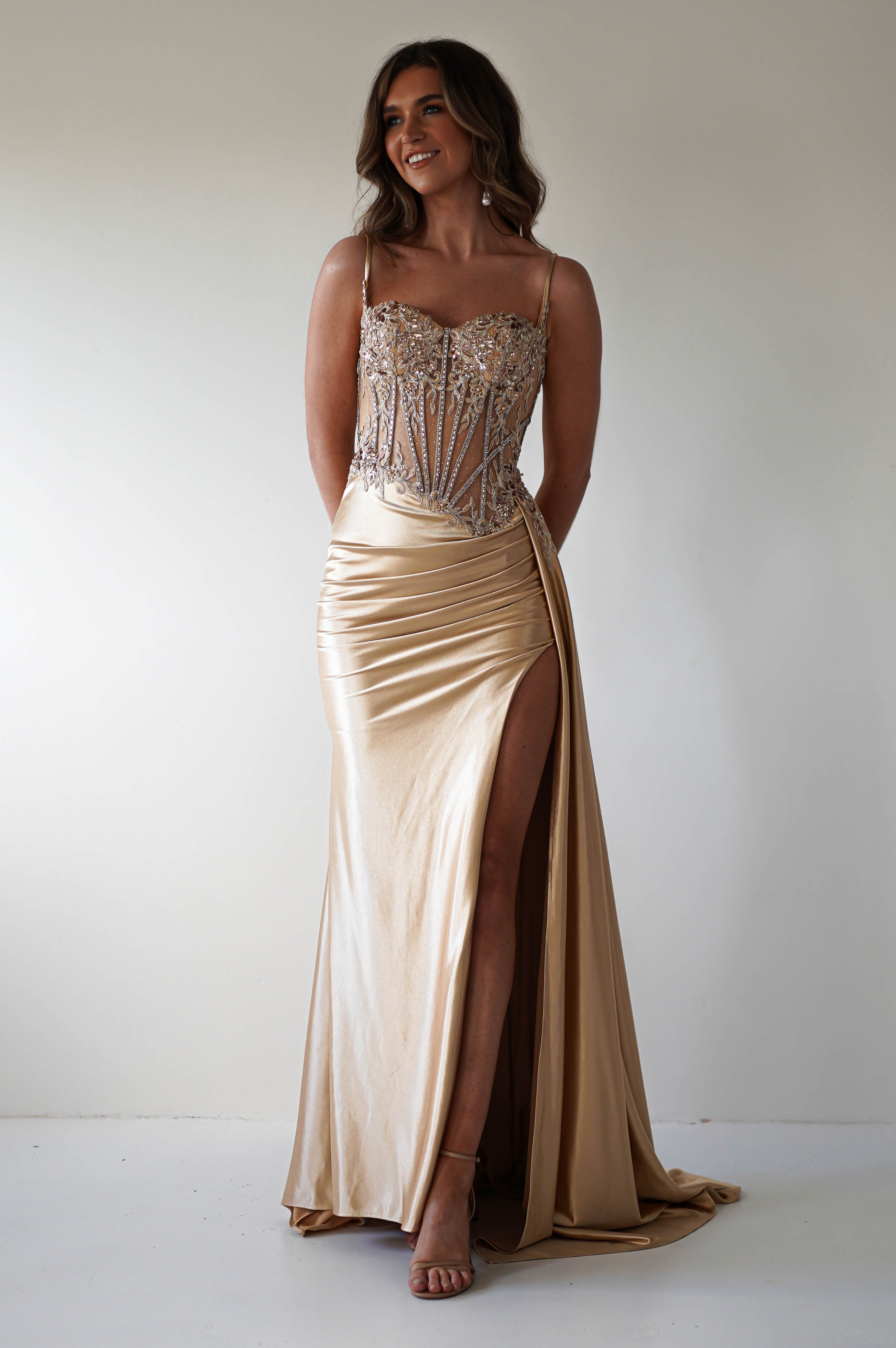 Diva Embellished Corset Gown | Gold - Oh Hello Clothing