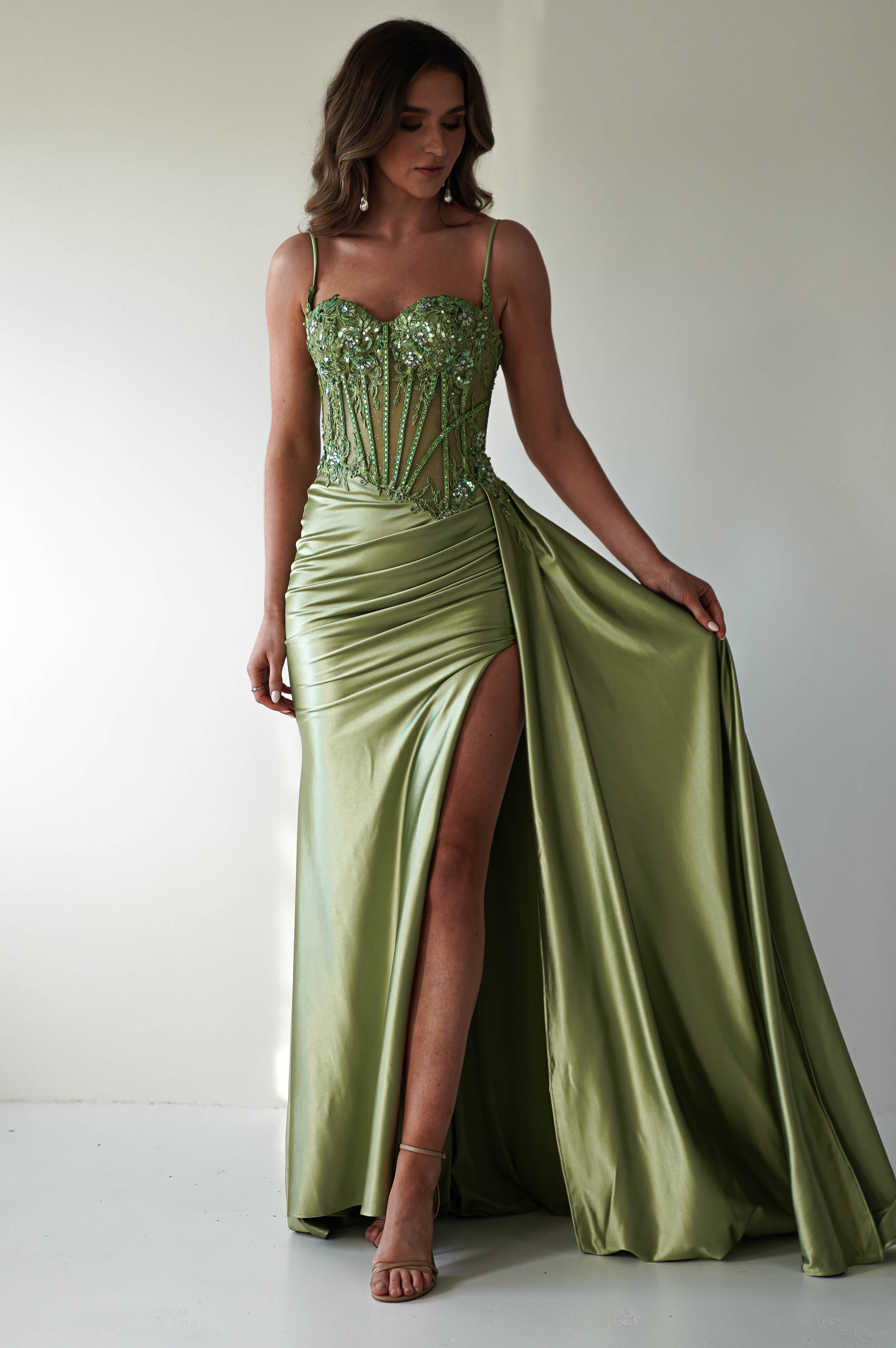 Diva Embellished Corset Gown | Green - Oh Hello Clothing