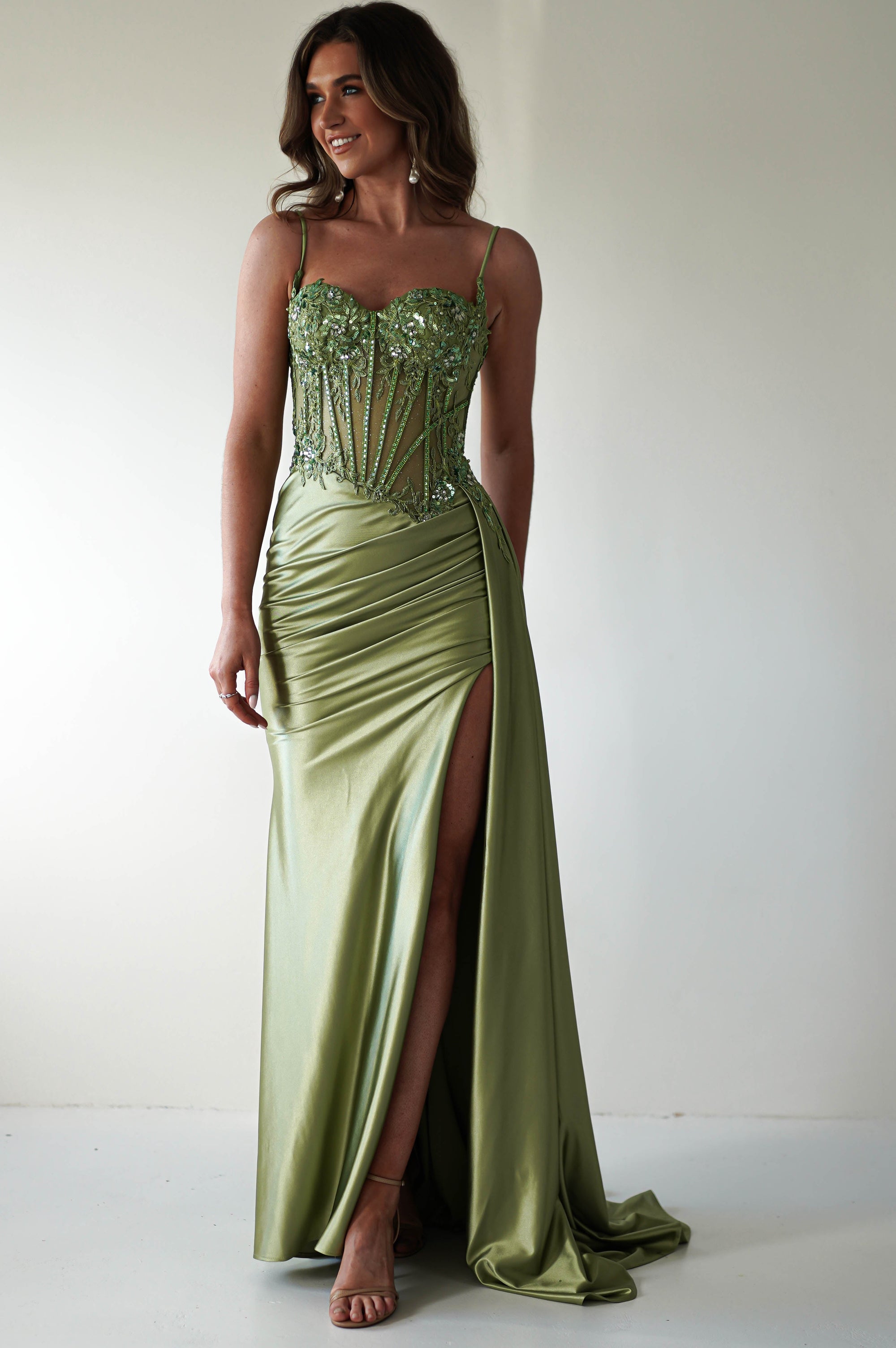 Diva Embellished Corset Gown | Green - Oh Hello Clothing