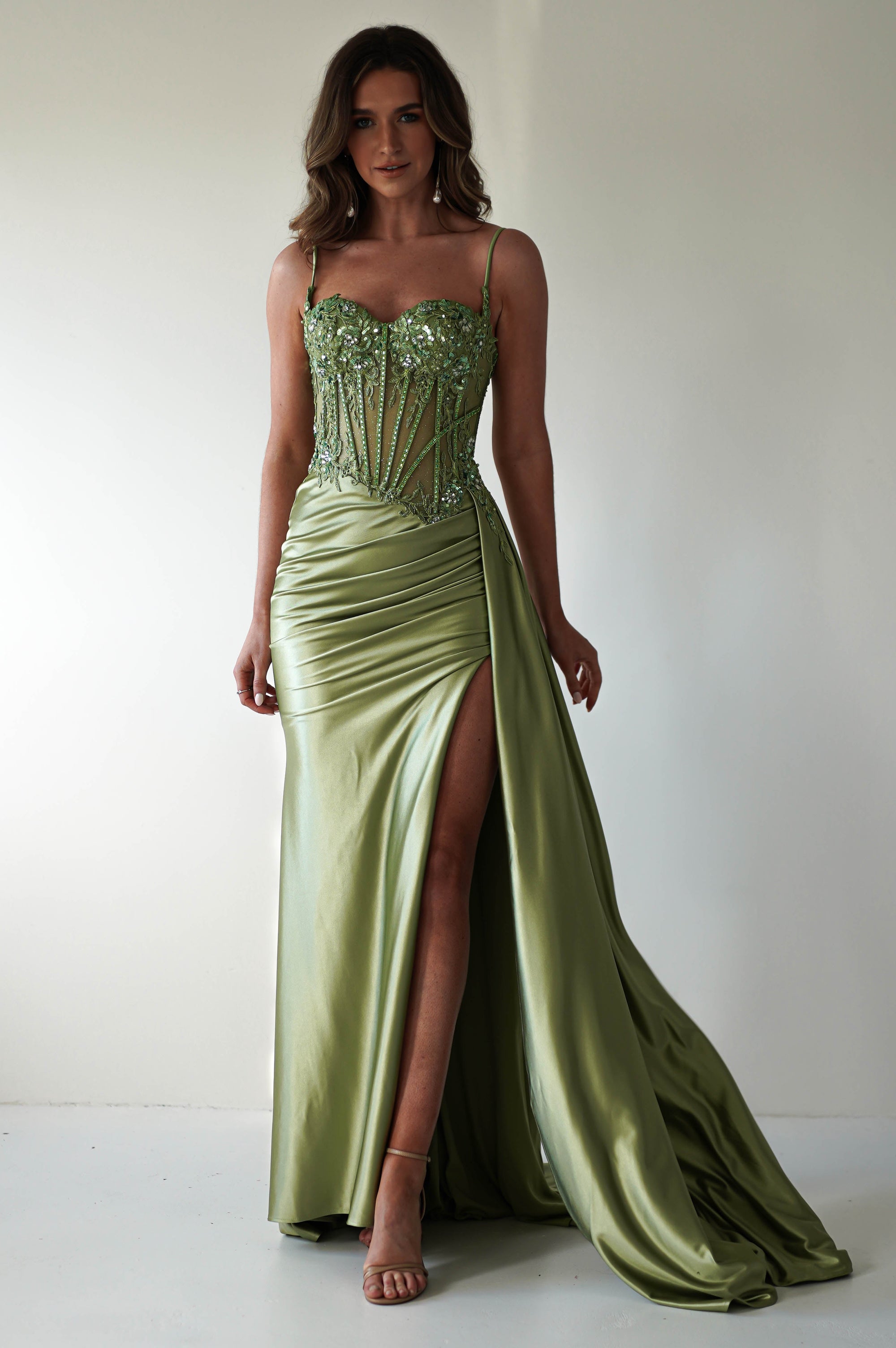 Diva Embellished Corset Gown | Green - Oh Hello Clothing