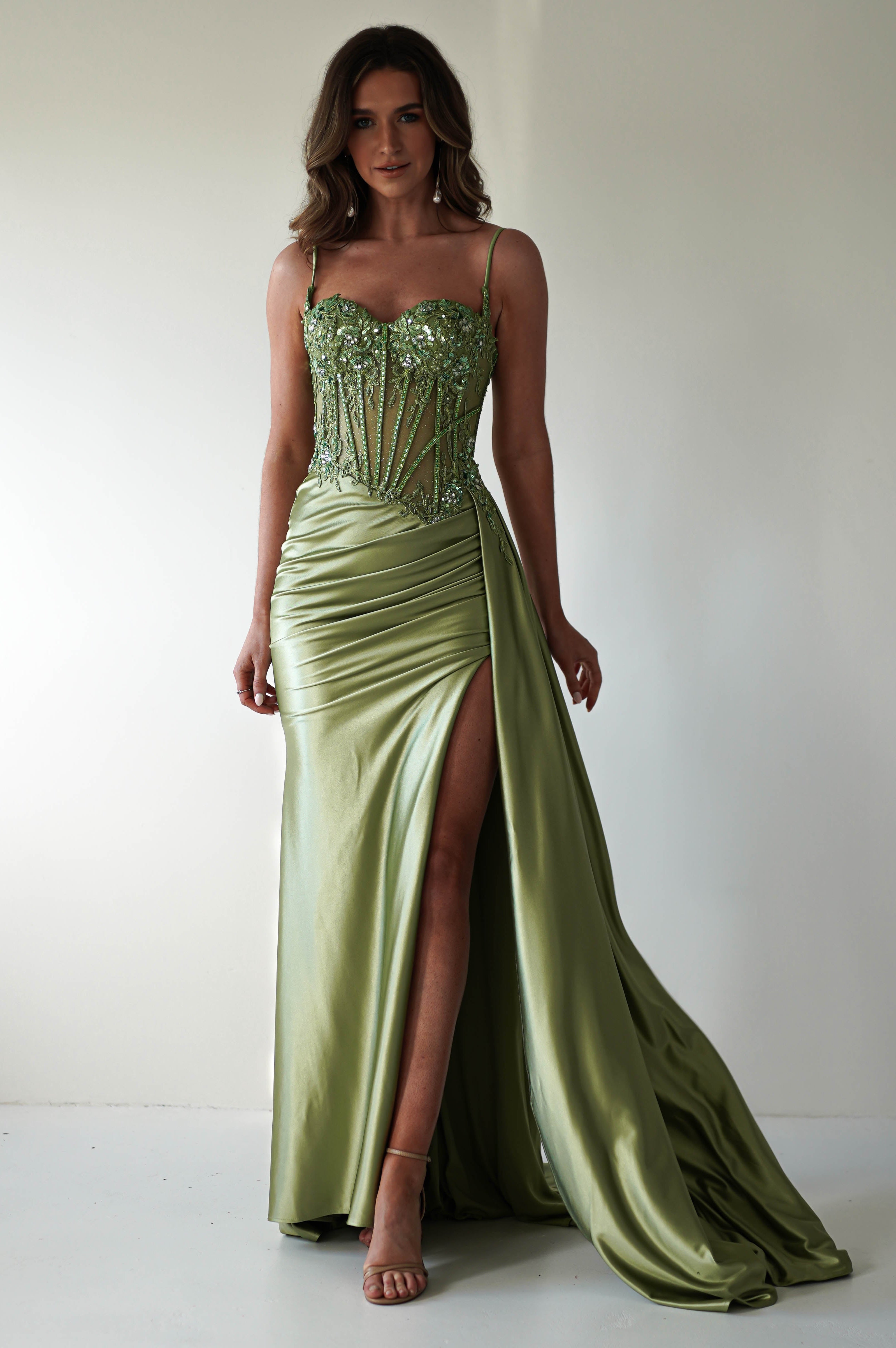 Diva Embellished Corset Gown | Green - Oh Hello Clothing
