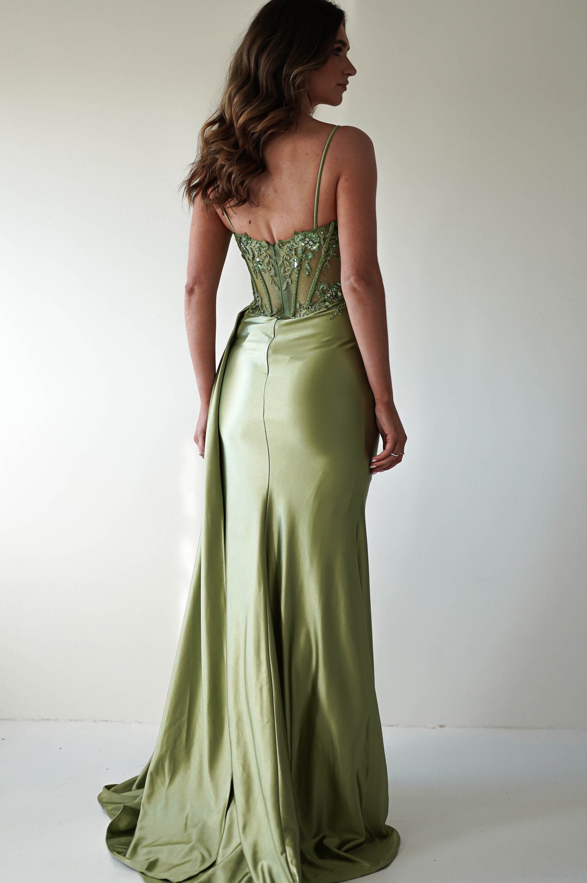 Diva Embellished Corset Gown | Green - Oh Hello Clothing