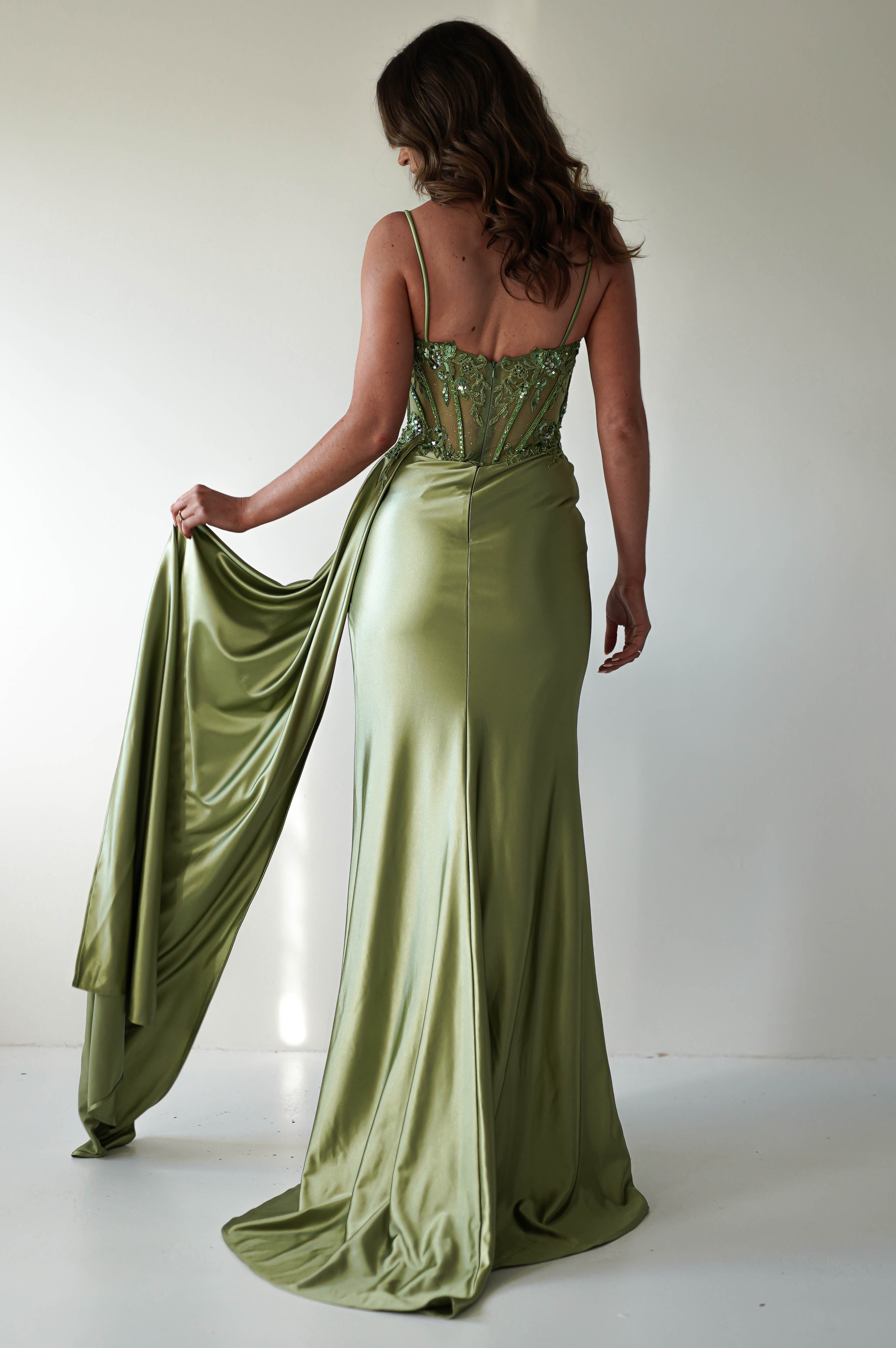 Diva Embellished Corset Gown | Green - Oh Hello Clothing