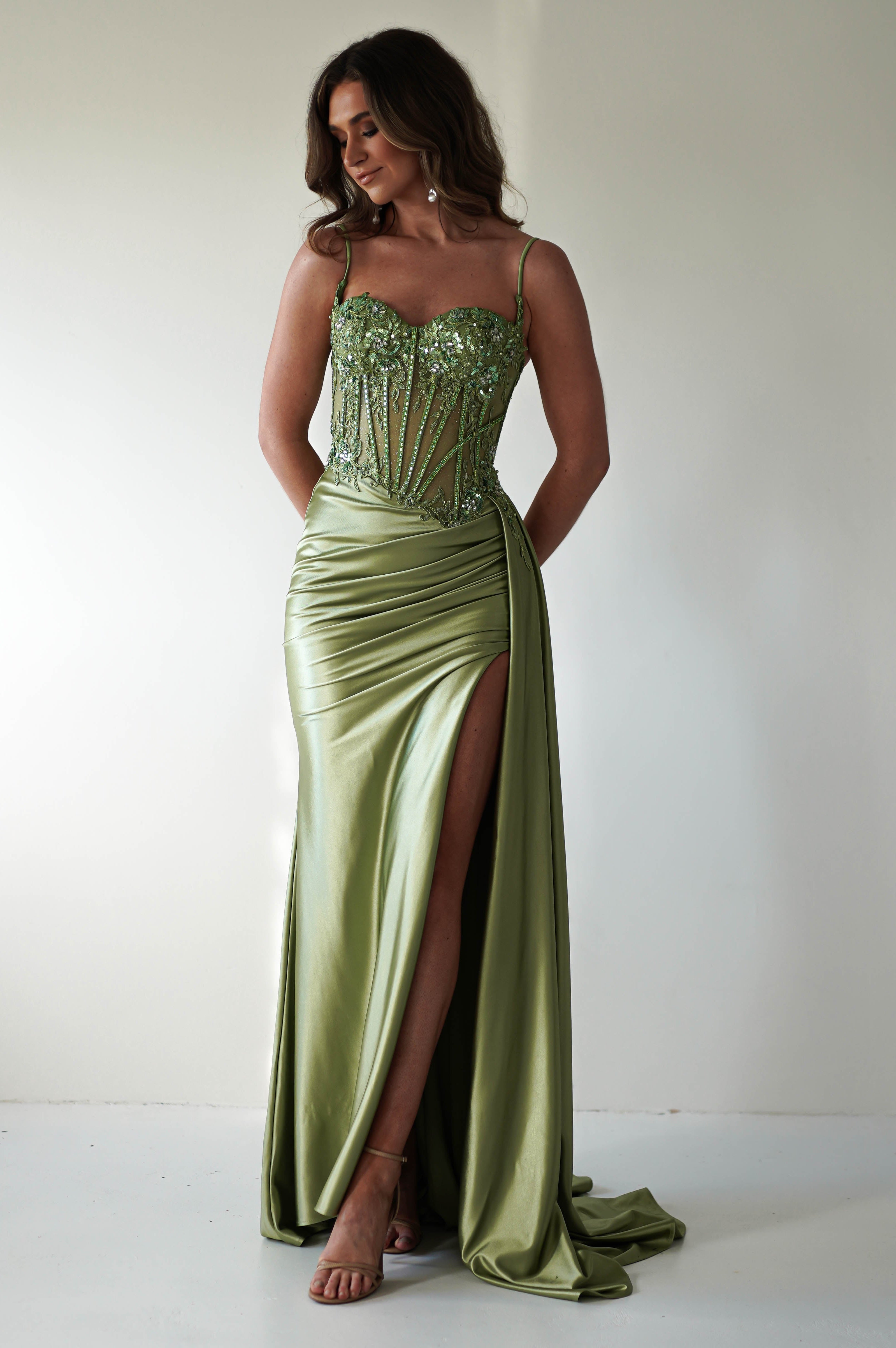 Diva Embellished Corset Gown | Green - Oh Hello Clothing