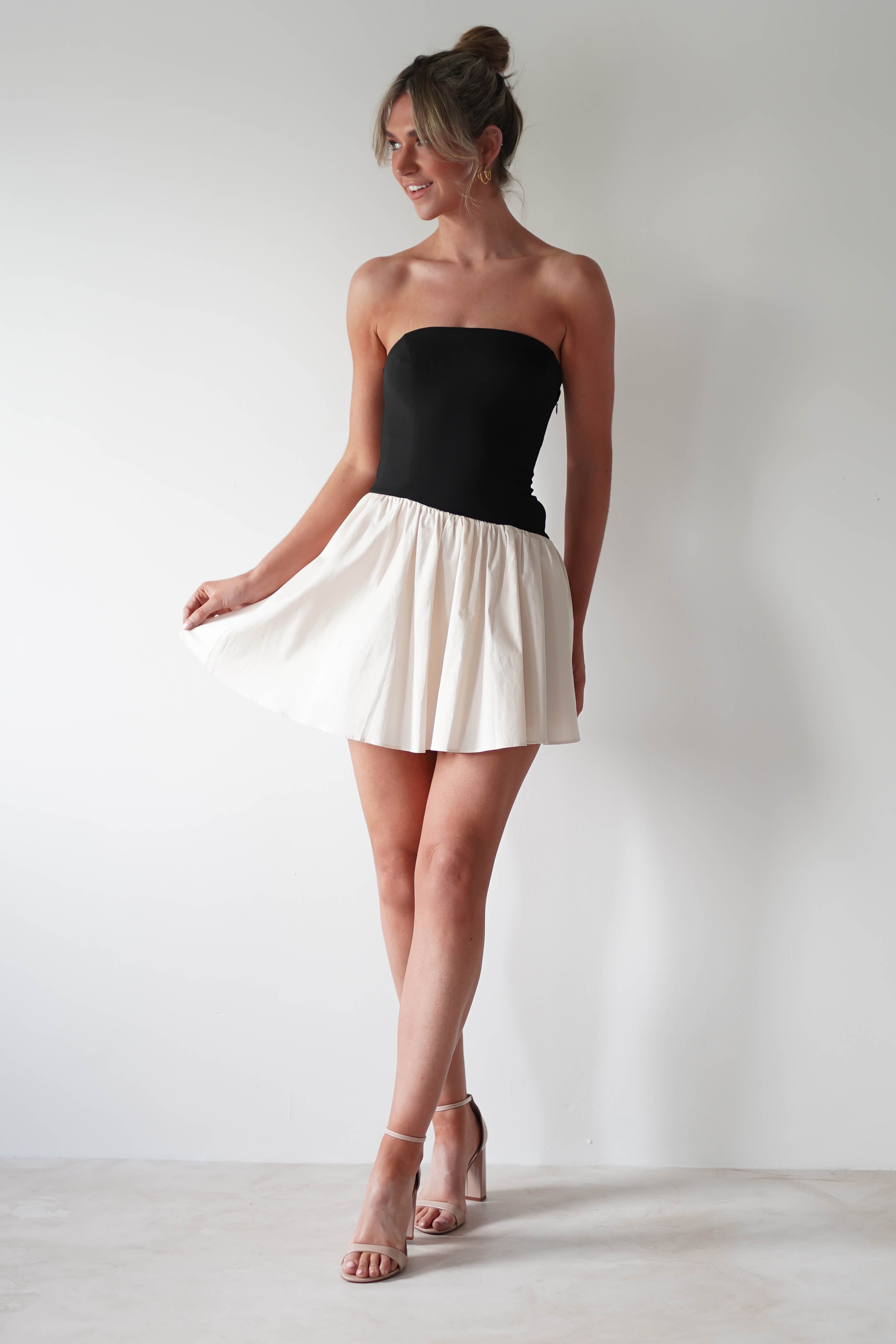 Saskia Strapless Mini Dress | Black/Cream