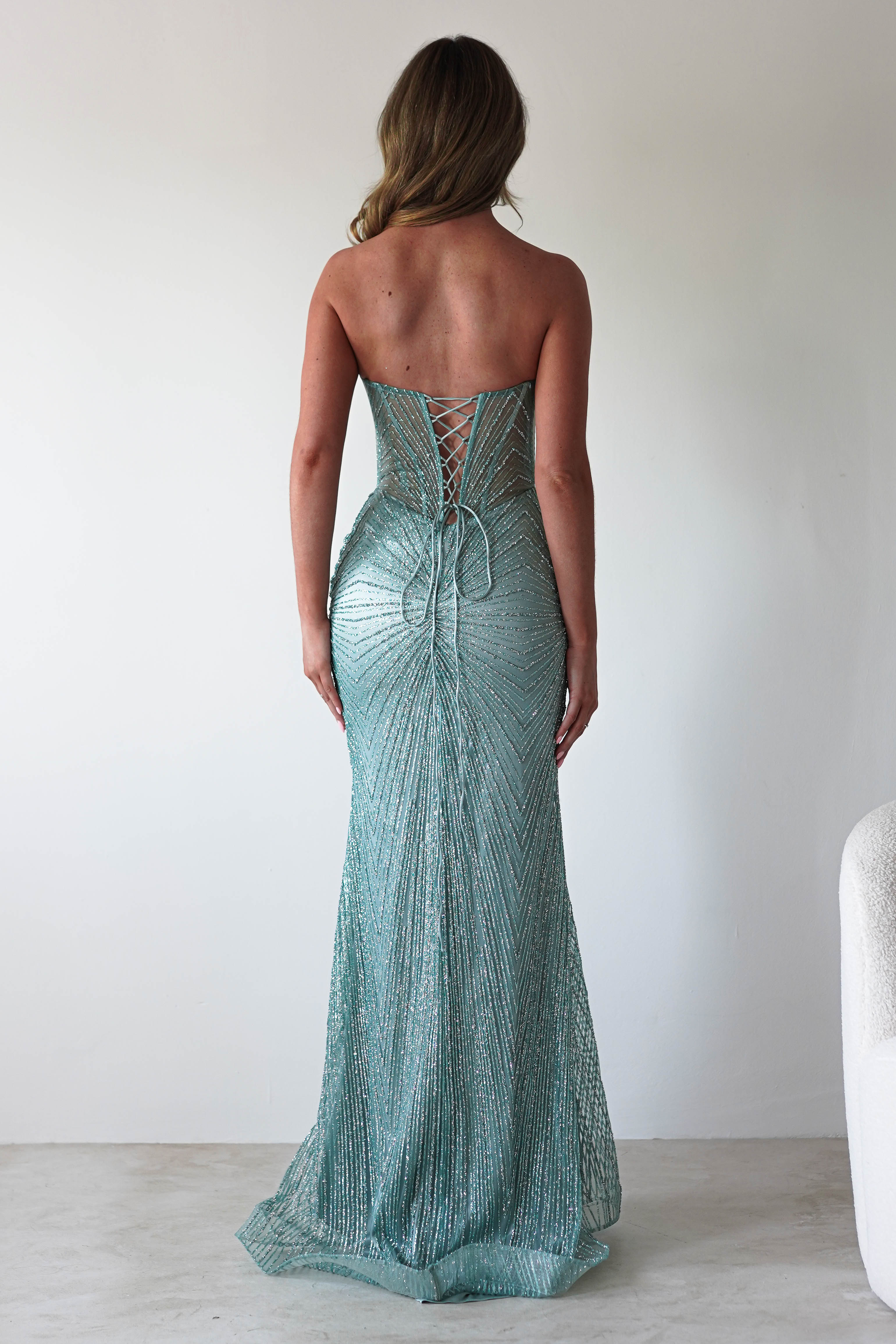 Elyse Glitter Strapless Gown | Sage - Oh Hello Clothing