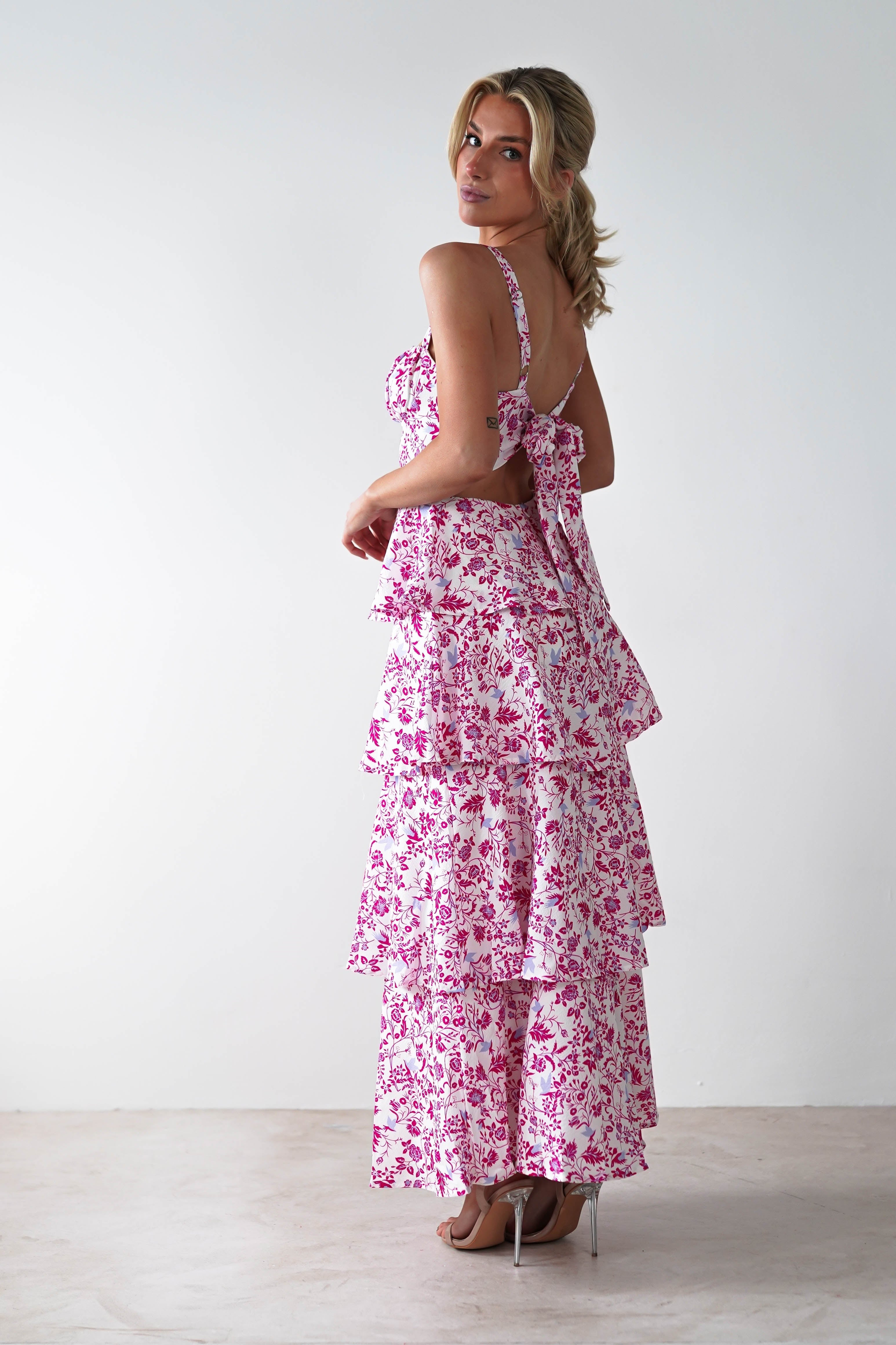 Emily Floral Ruffle Maxi Dress | Pink Print - Oh Hello Clothing