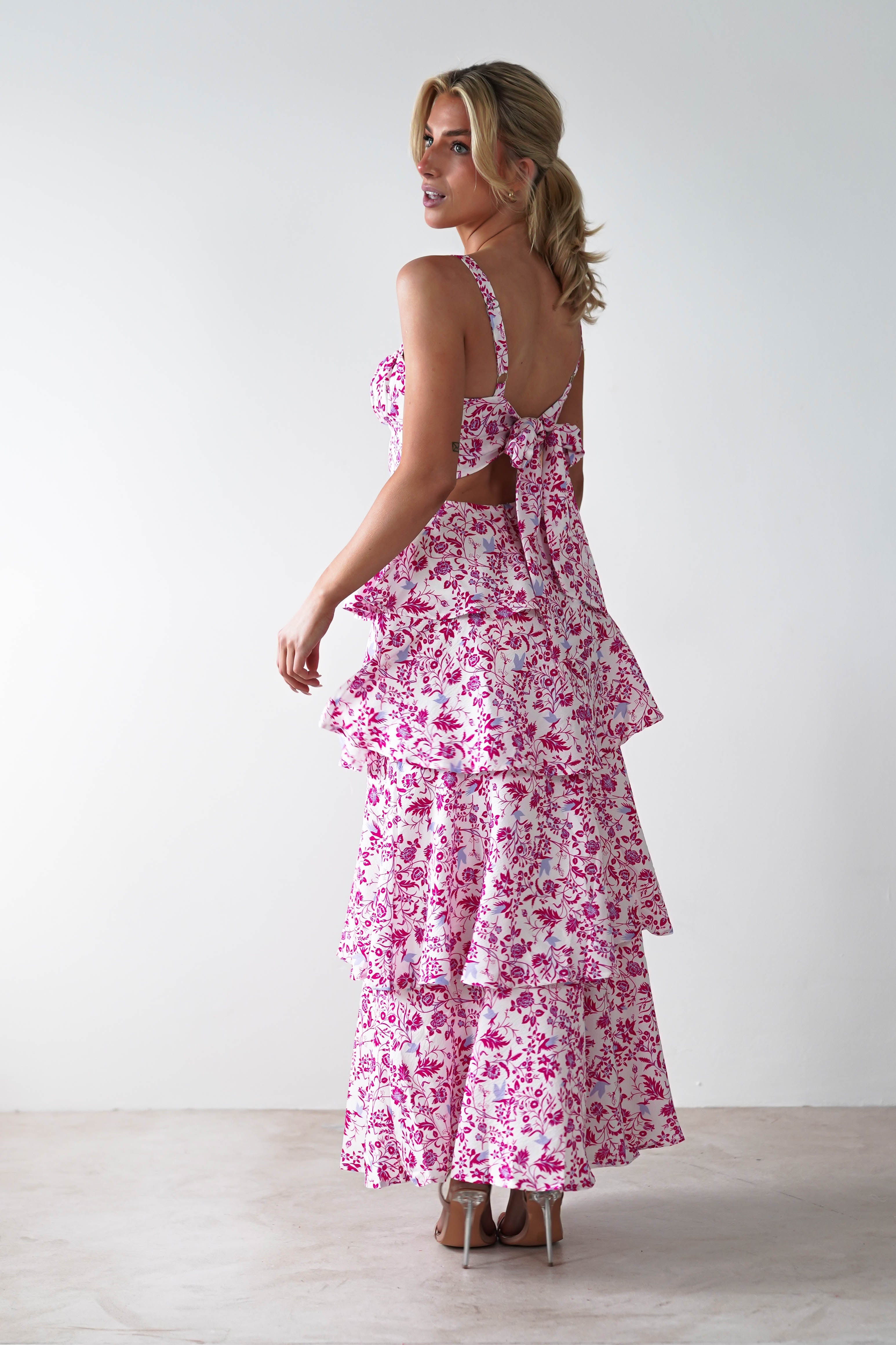 Emily Floral Ruffle Maxi Dress | Pink Print - Oh Hello Clothing