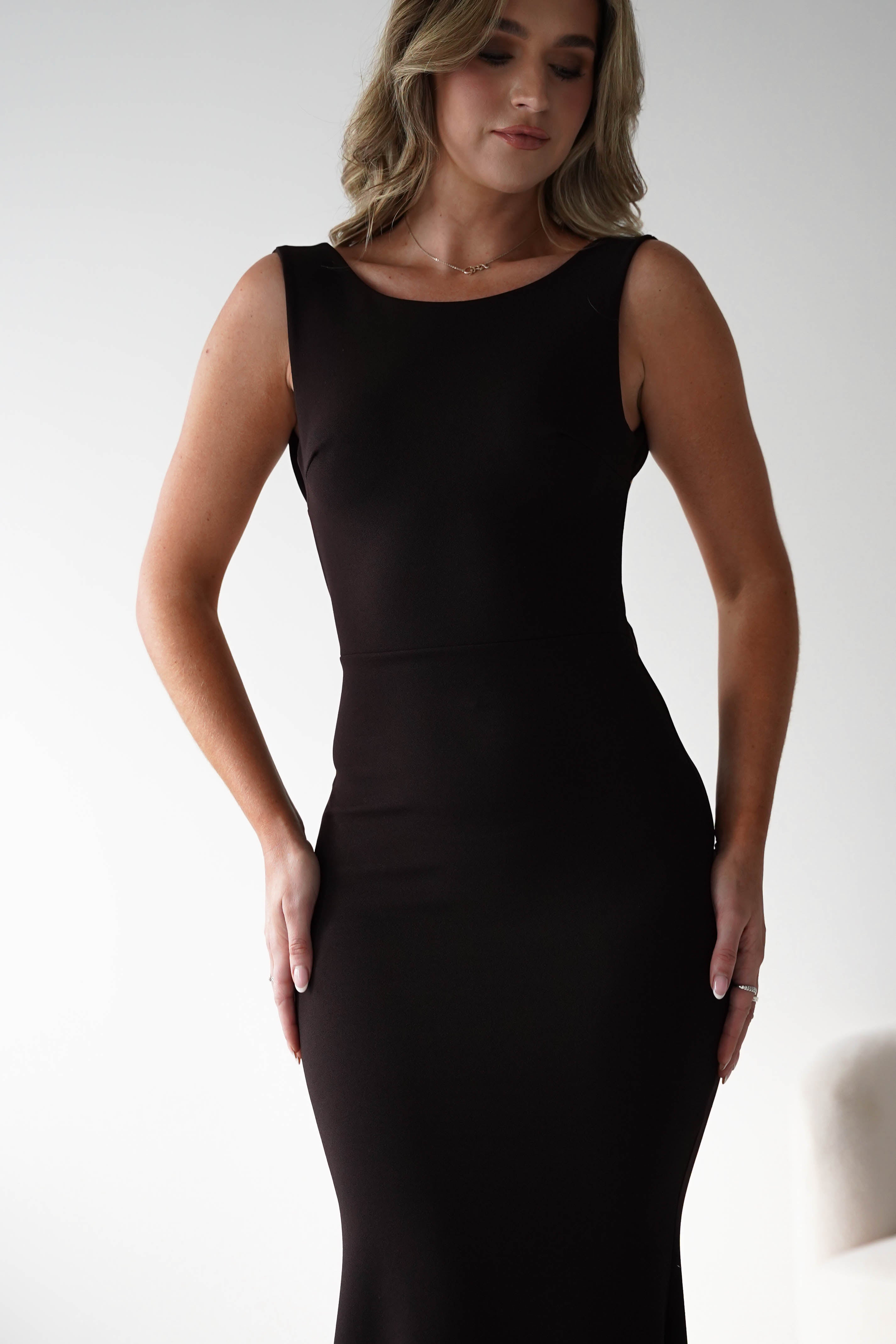 ERICKH Dresses 1*DONE - ERIKCH- 9618- BROWN DRESS WITH BOW DETAIL AT THE BACK