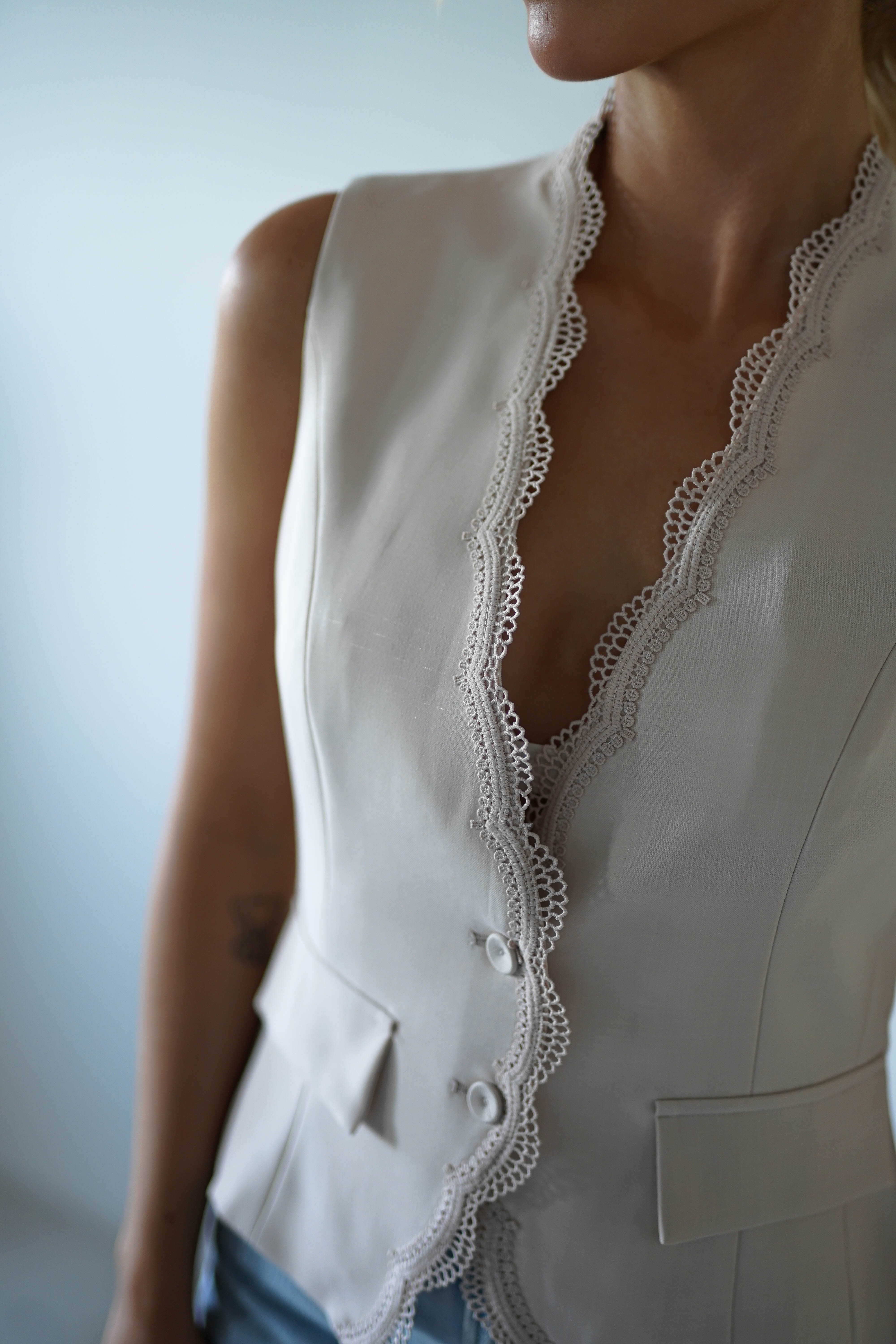 Rosha Lace Detail Waistcoat | Cream - Oh Hello Clothing