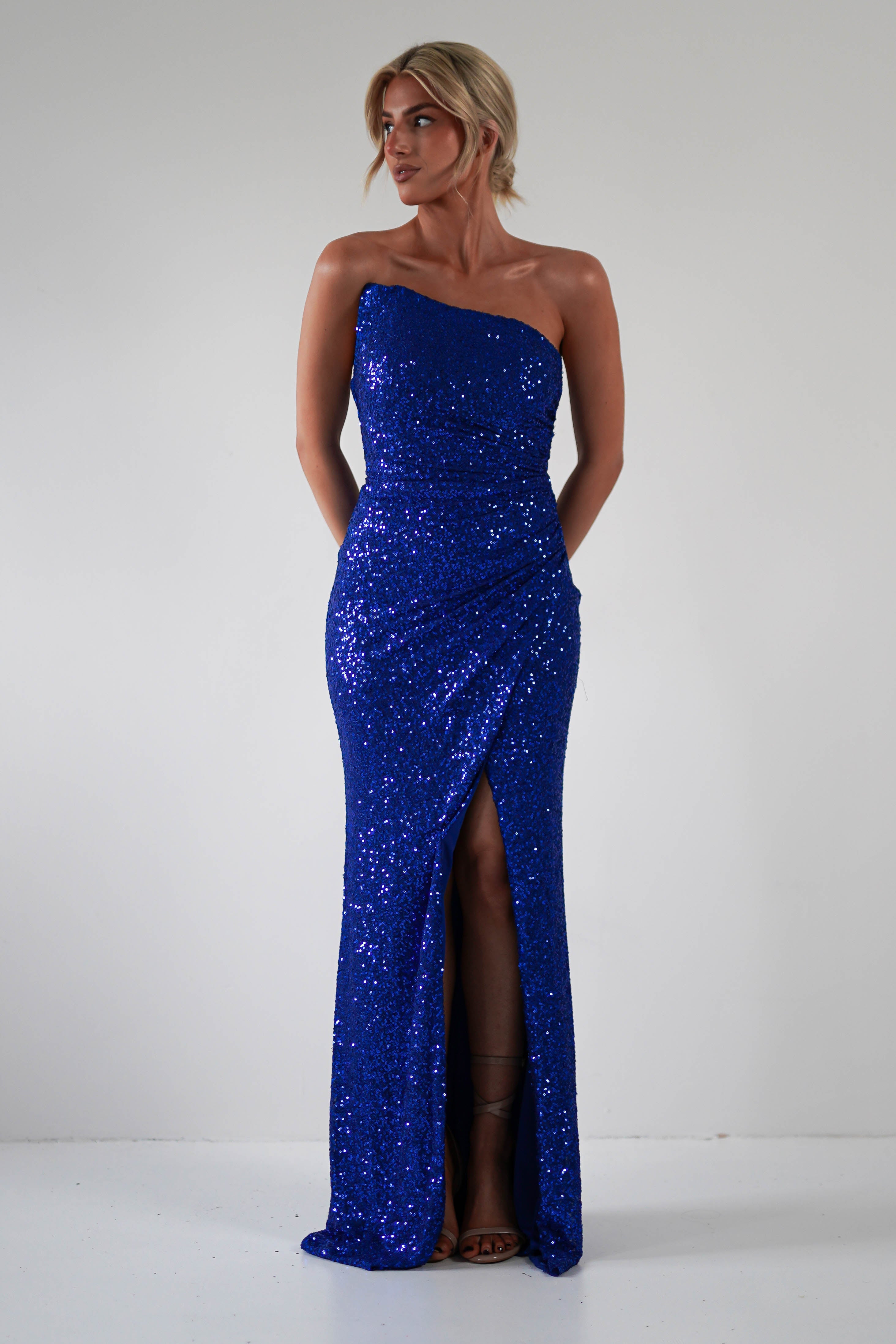 Mabel Strapless Sequin Gown | Royal Blue - Oh Hello Clothing