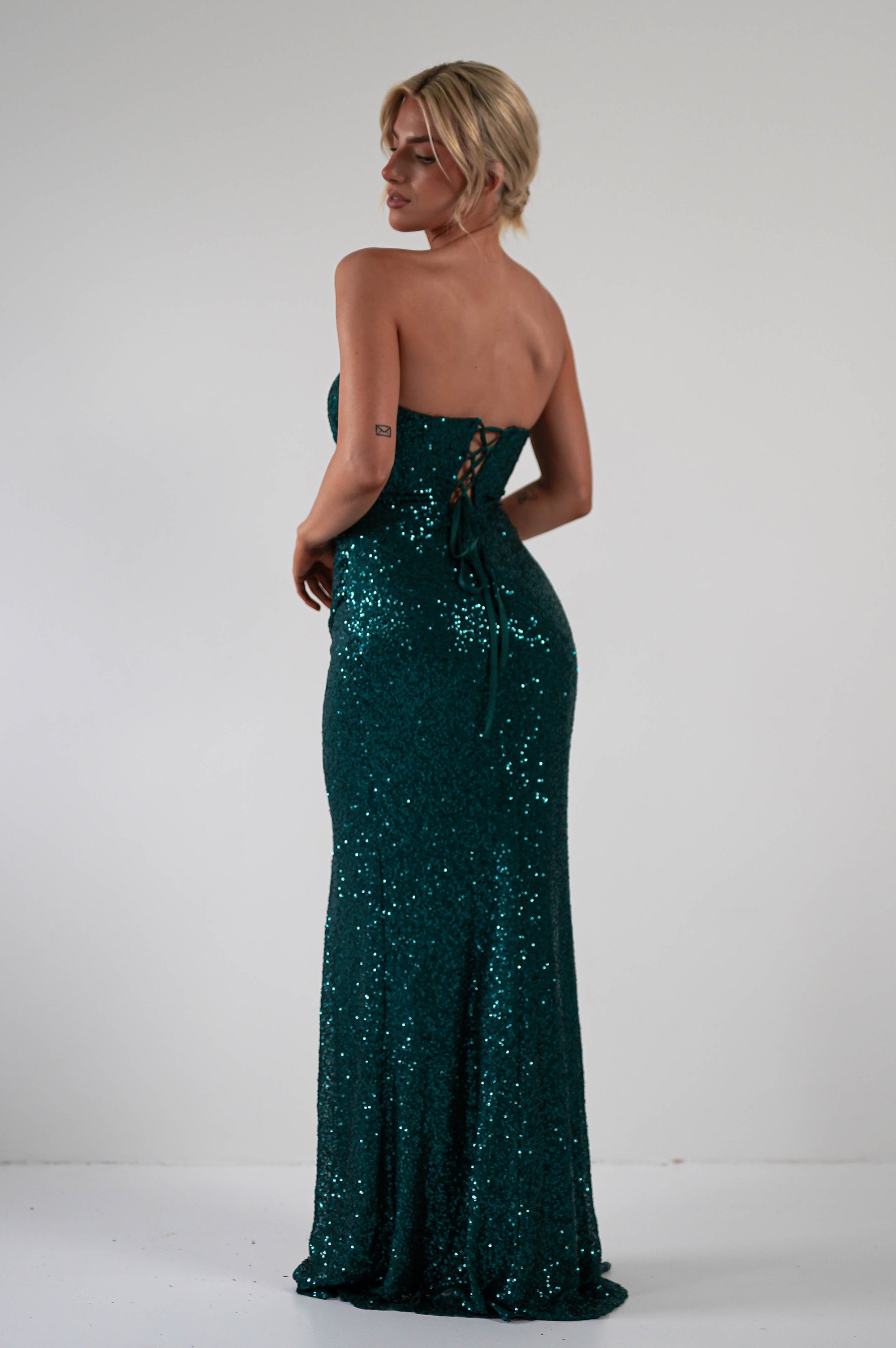 Mabel Strapless Sequin Gown | Emerald Green - Oh Hello Clothing