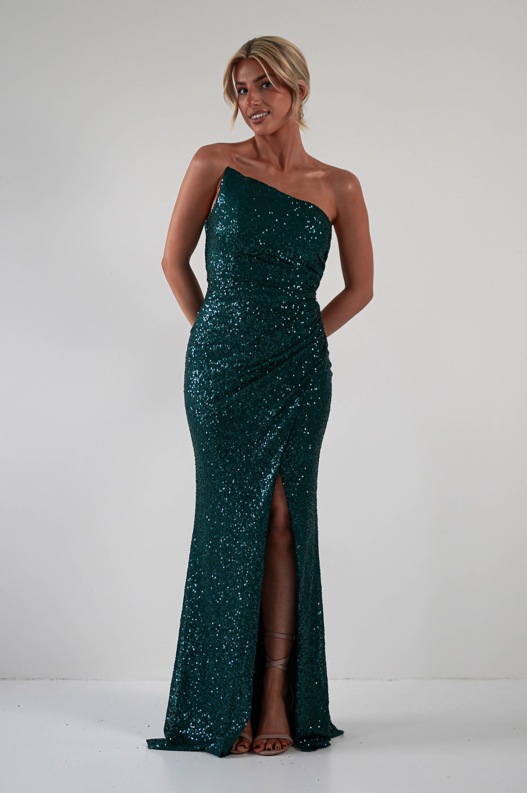 Mabel Strapless Sequin Gown | Emerald Green - Oh Hello Clothing