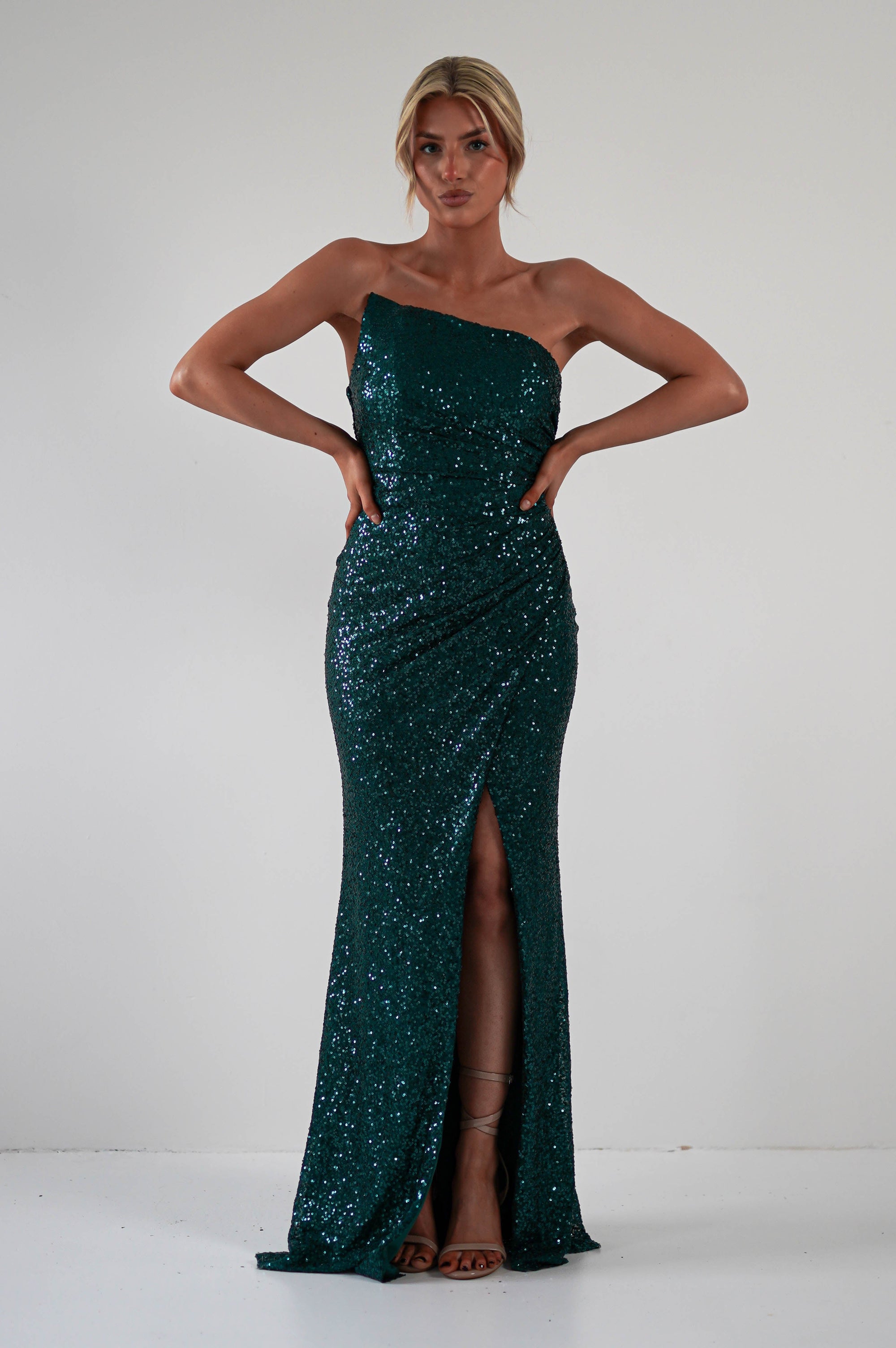 Mabel Strapless Sequin Gown | Emerald Green - Oh Hello Clothing
