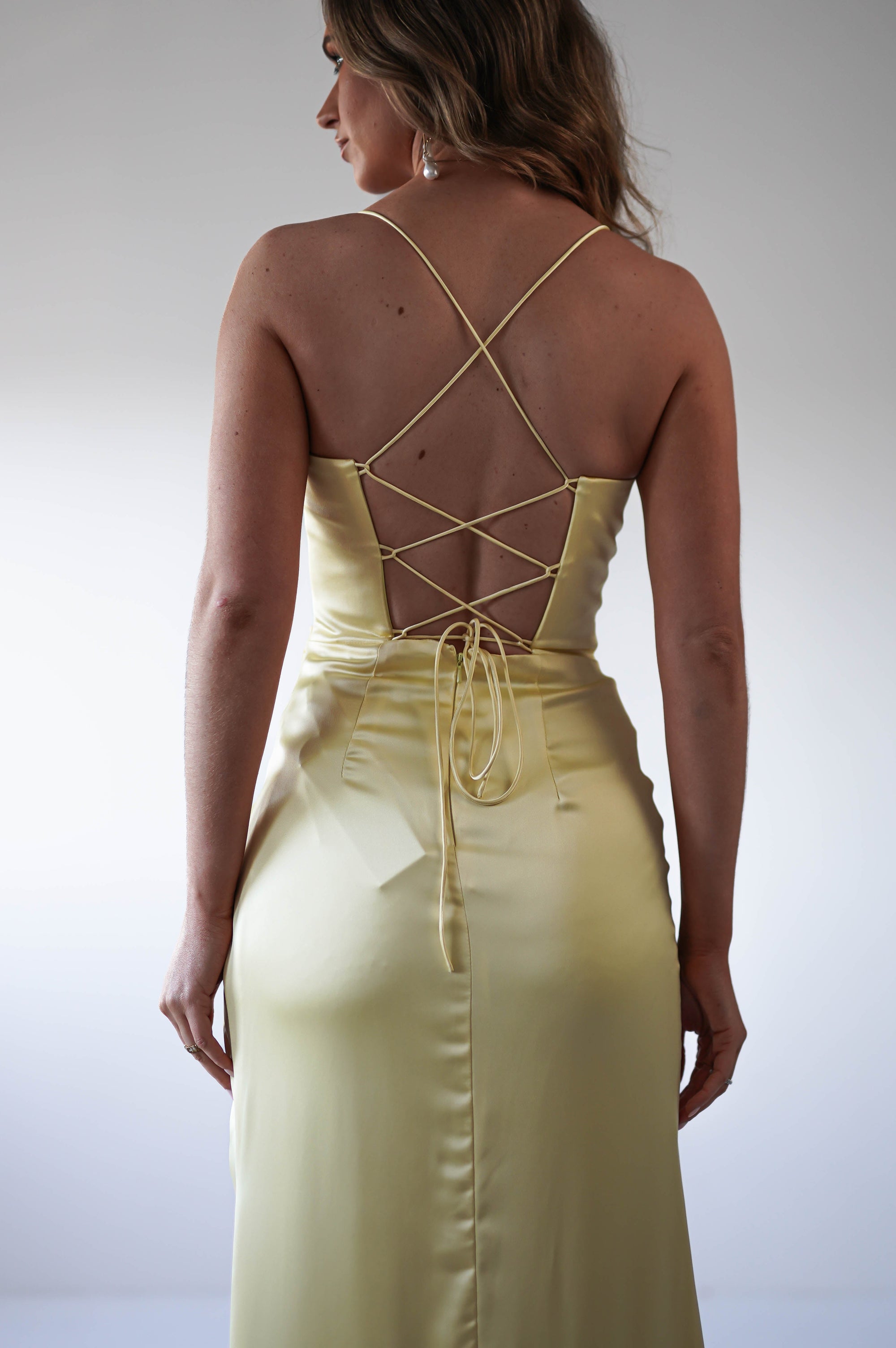 Julianne Corset Satin Gown | Yellow - Oh Hello Clothing