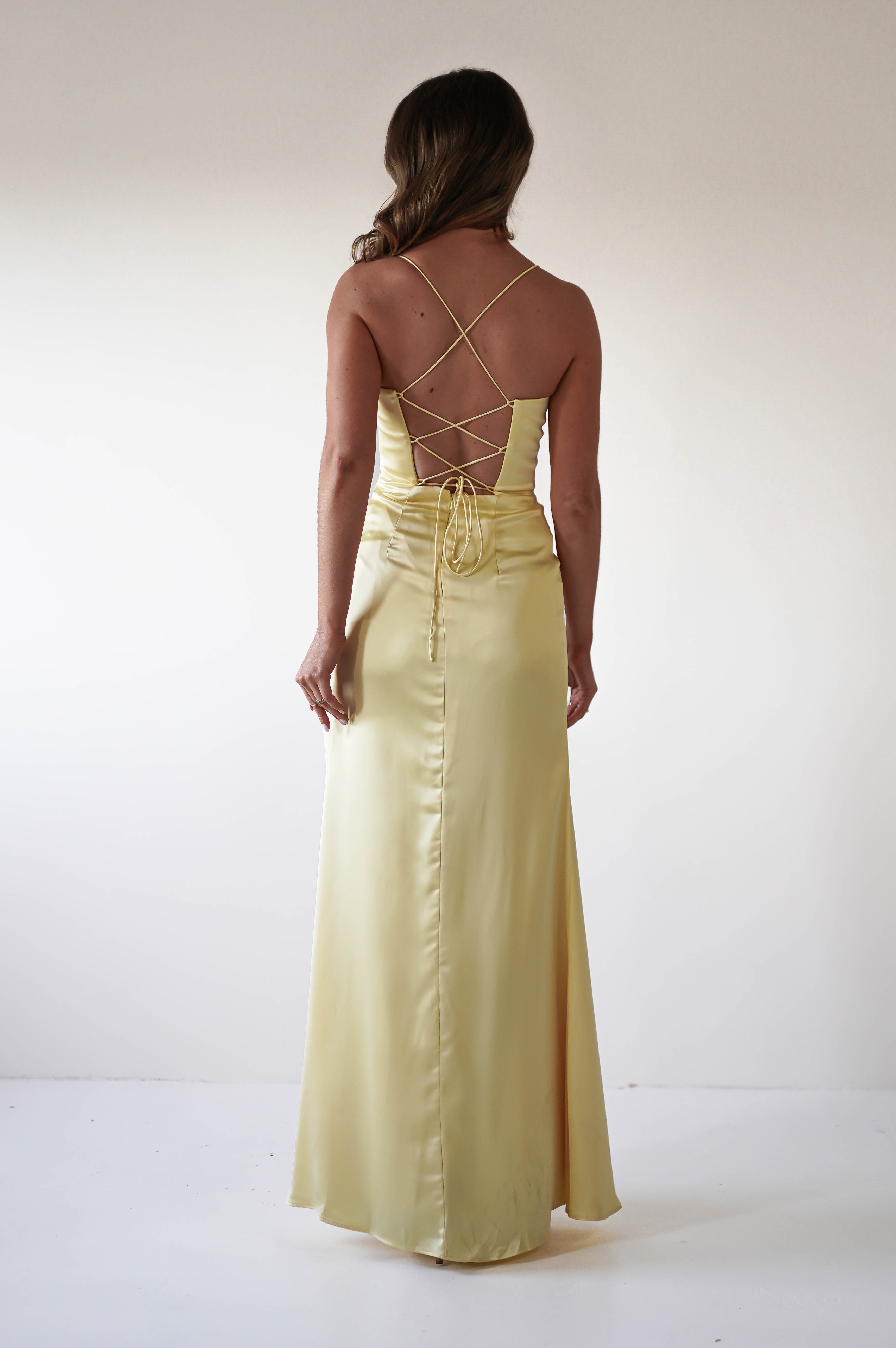 Julianne Corset Satin Gown | Yellow - Oh Hello Clothing