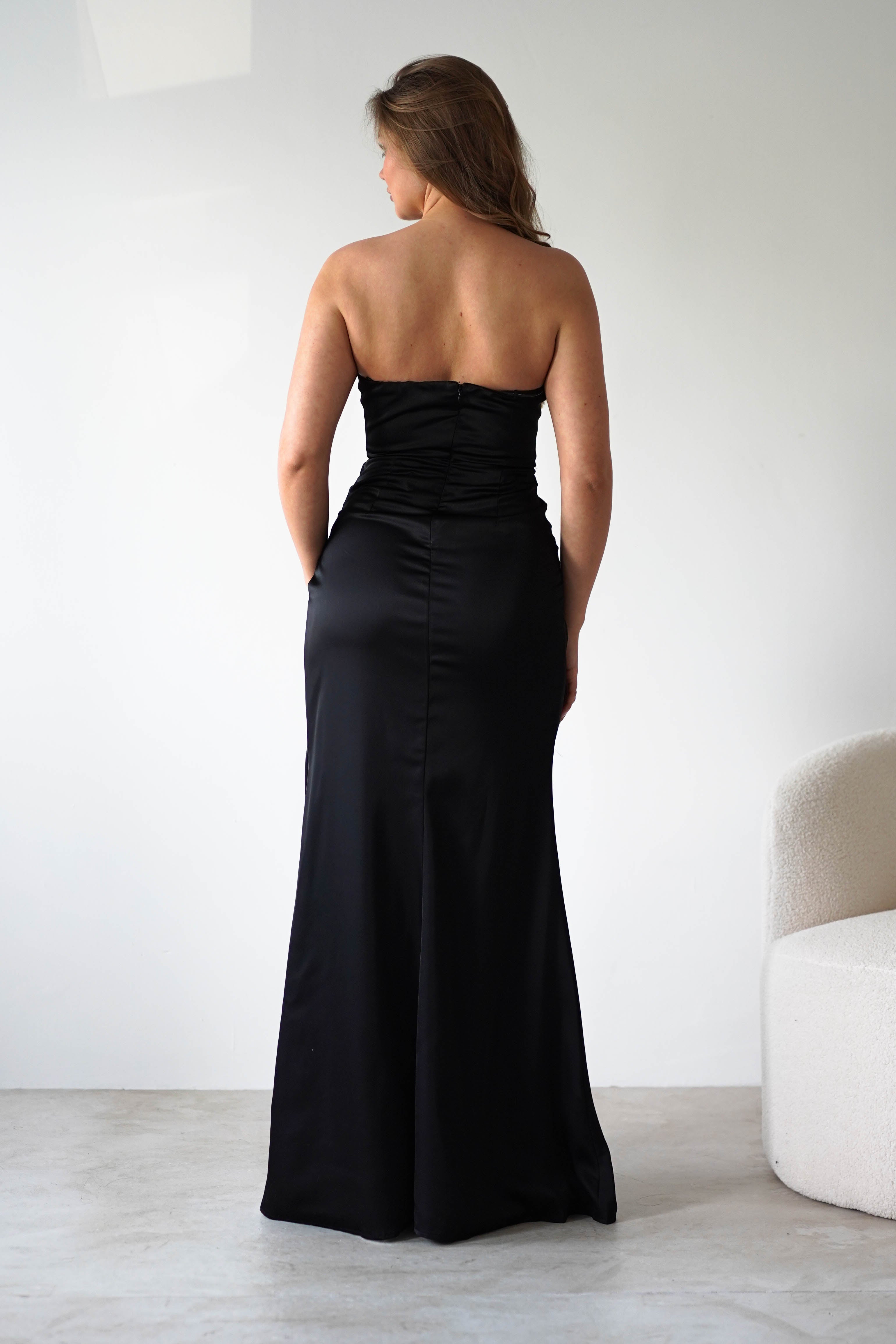 Alyce Soft Satin Strapless Gown | Black | Oh Hello Clothing | XS (6)