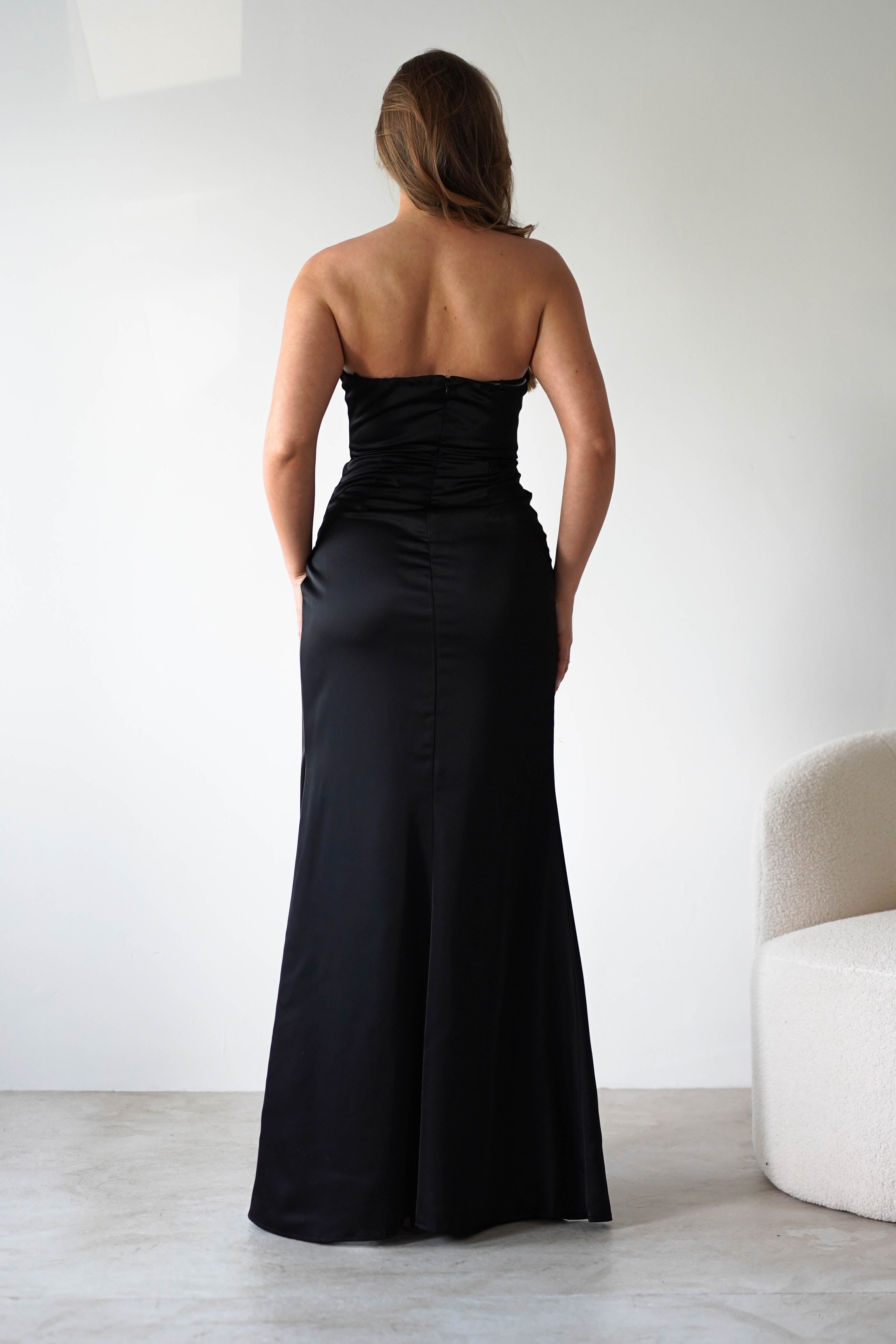 Alyce Soft Satin Strapless Gown | Black | Oh Hello Clothing | XS (6)