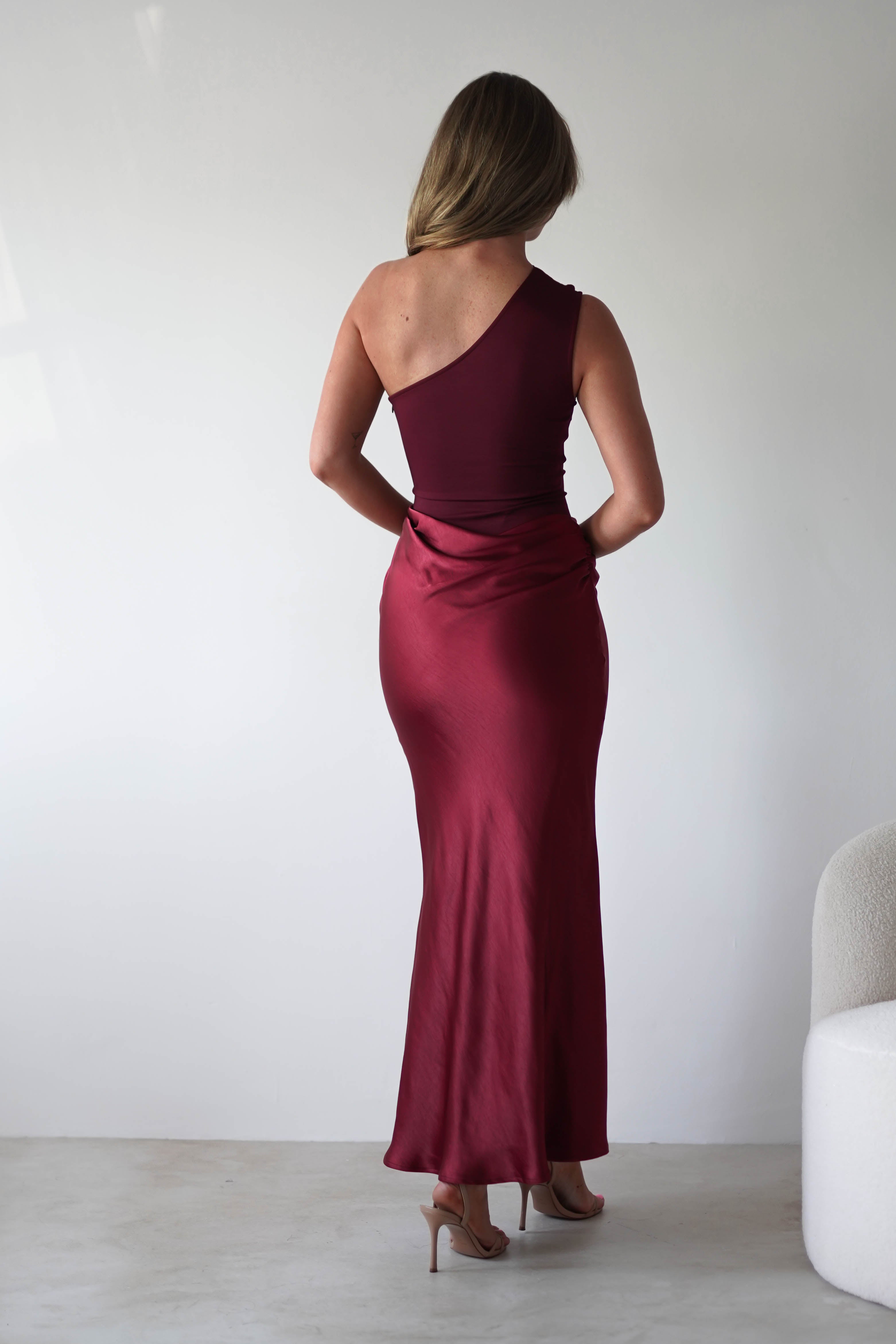 Kashia Draped Satin Maxi Dress | Wine - Oh Hello Clothing