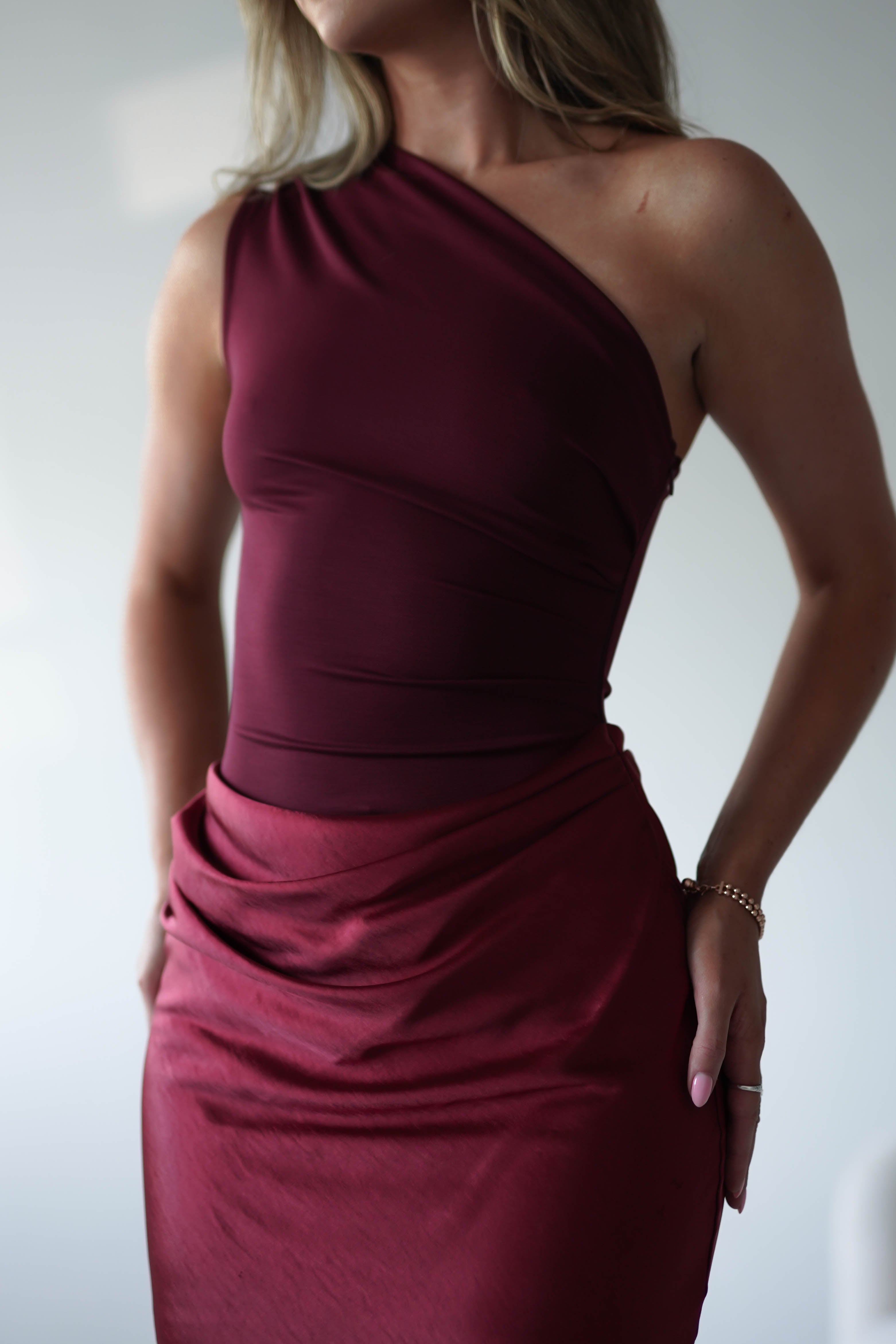 Kashia Draped Satin Maxi Dress | Wine - Oh Hello Clothing