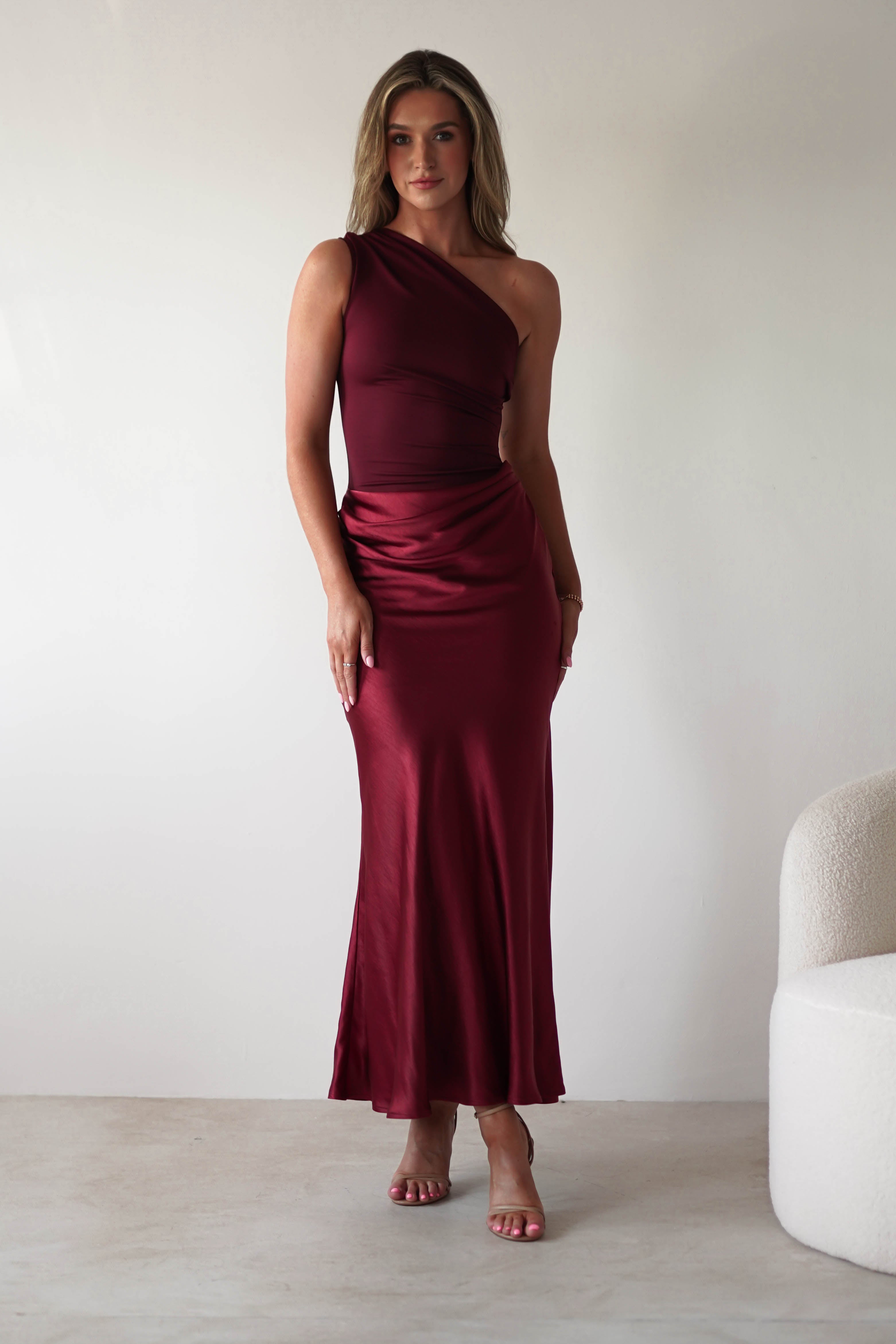 Kashia Draped Satin Maxi Dress | Wine - Oh Hello Clothing
