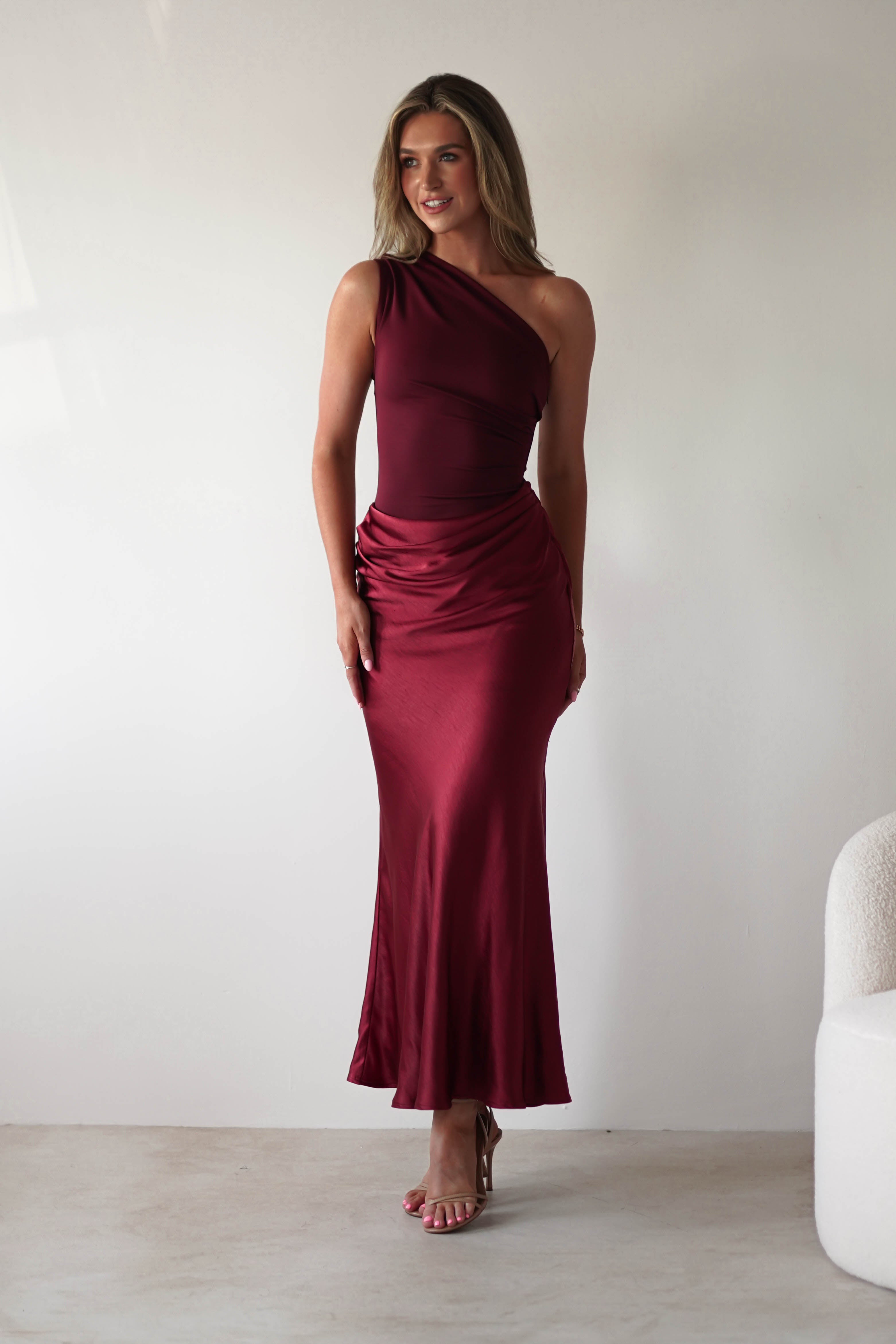 Kashia Draped Satin Maxi Dress | Wine - Oh Hello Clothing