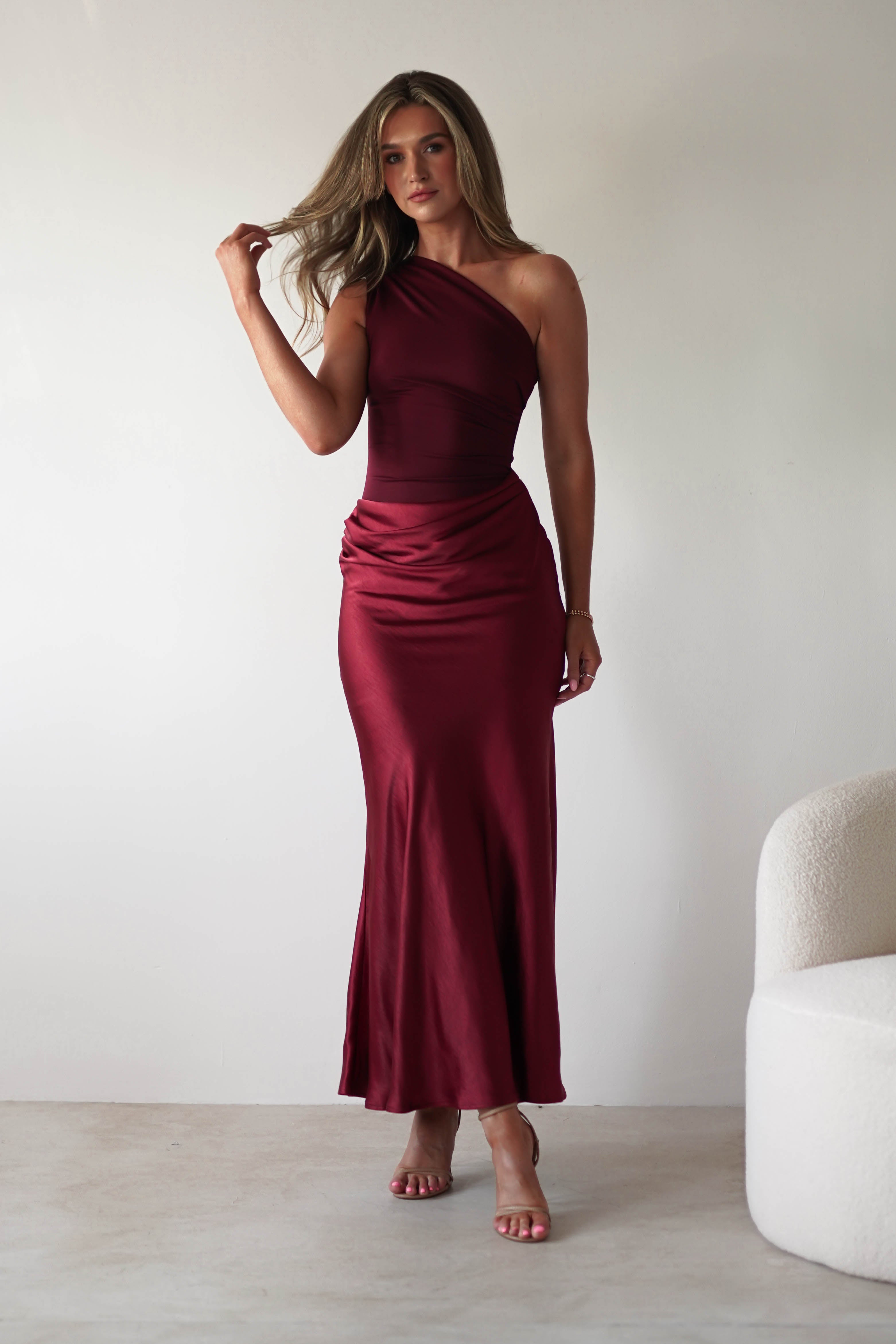 Kashia Draped Satin Maxi Dress | Wine - Oh Hello Clothing