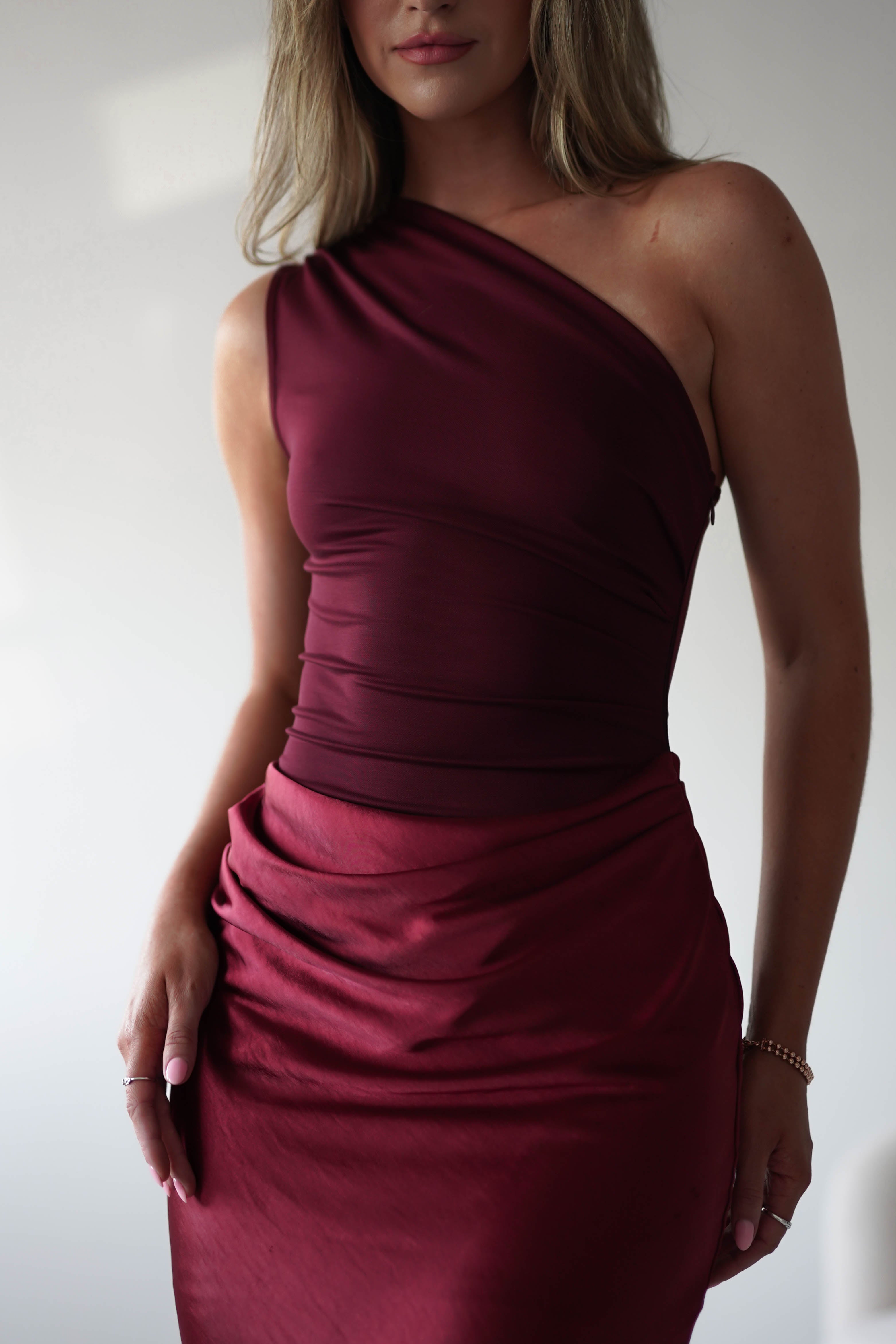 Kashia Draped Satin Maxi Dress | Wine - Oh Hello Clothing