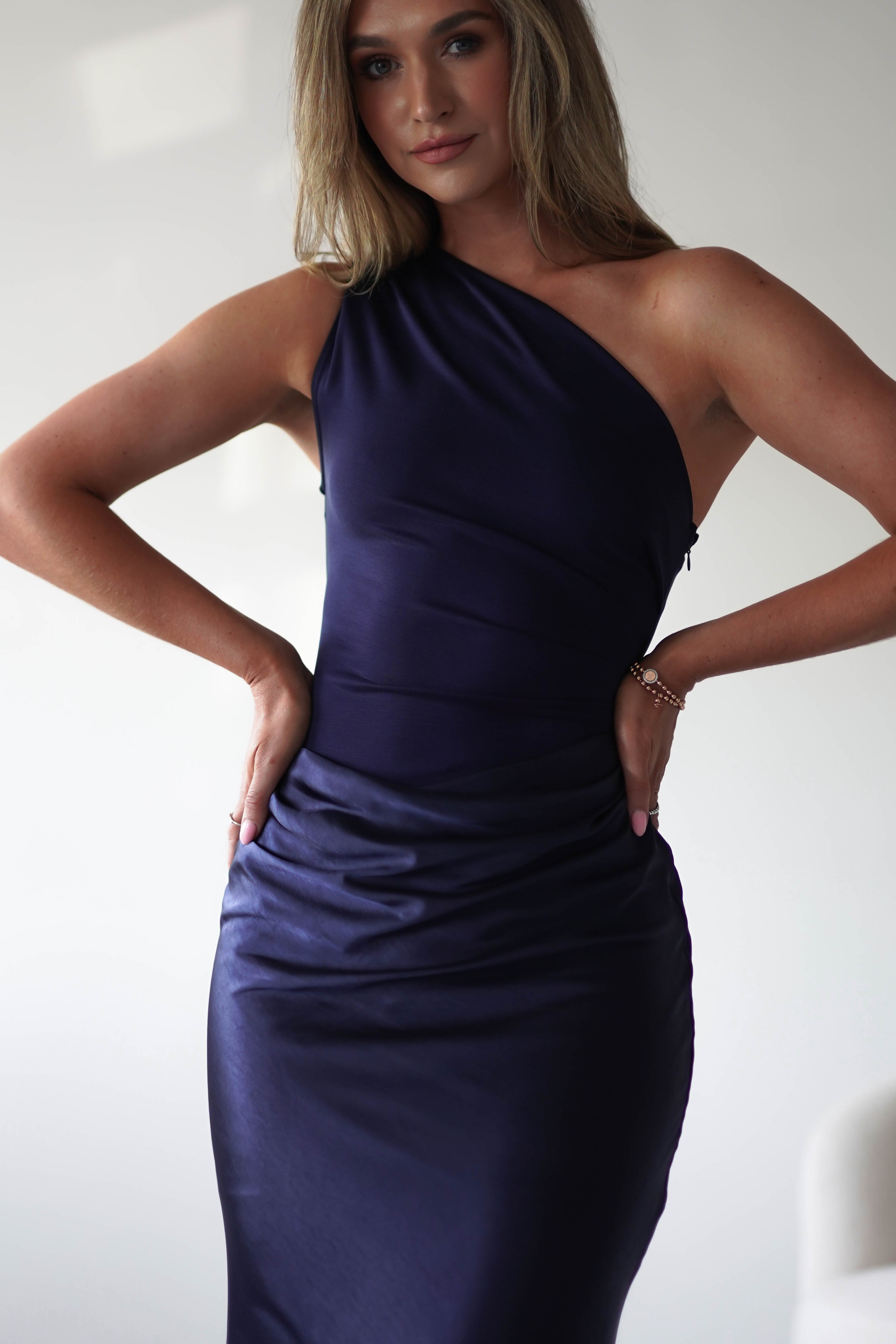 Kashia Draped Satin Maxi Dress | Navy - Oh Hello Clothing