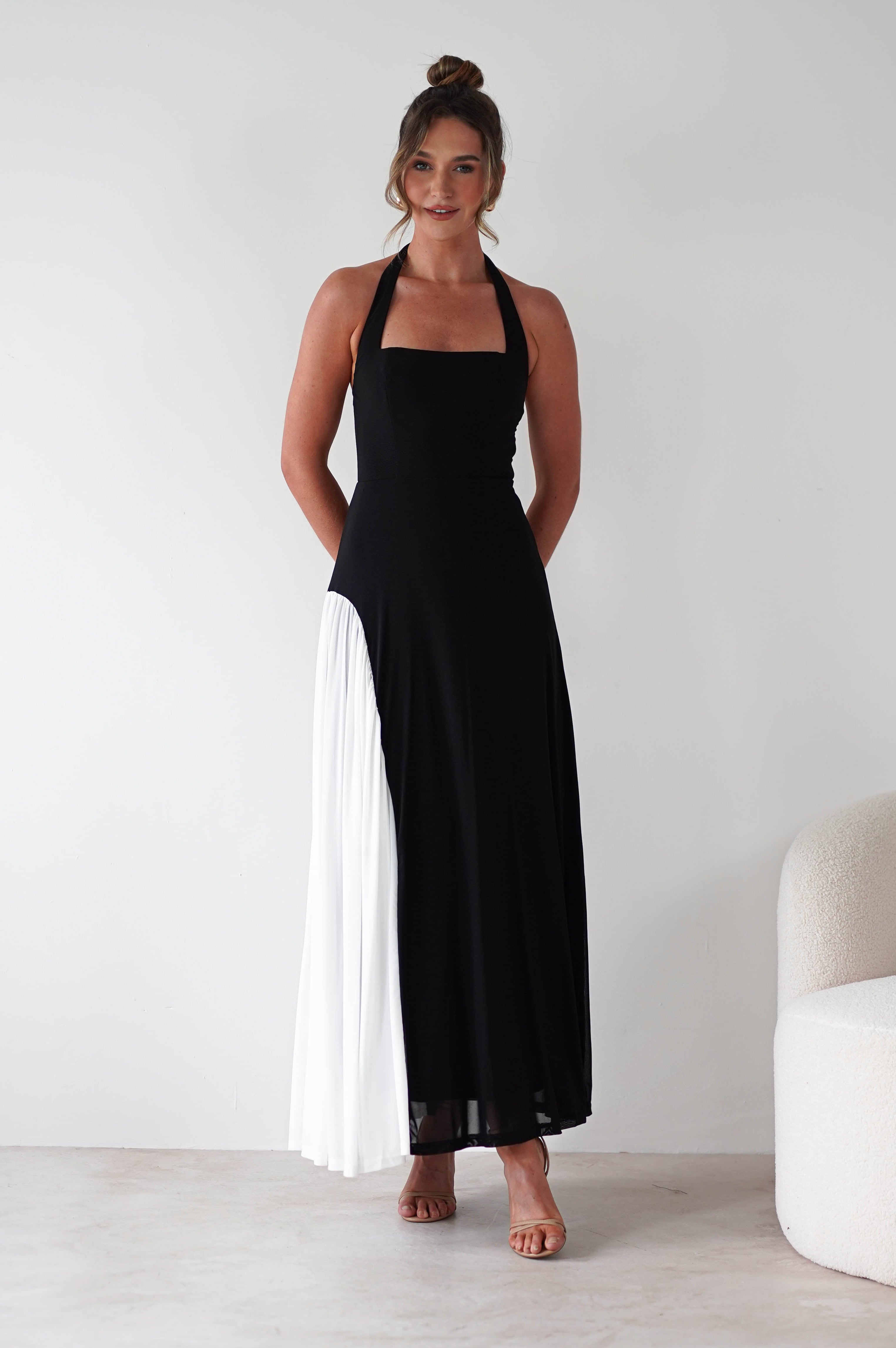 Unika Halterneck Maxi Dress | Black/White | Oh Hello Clothing | XS (6)