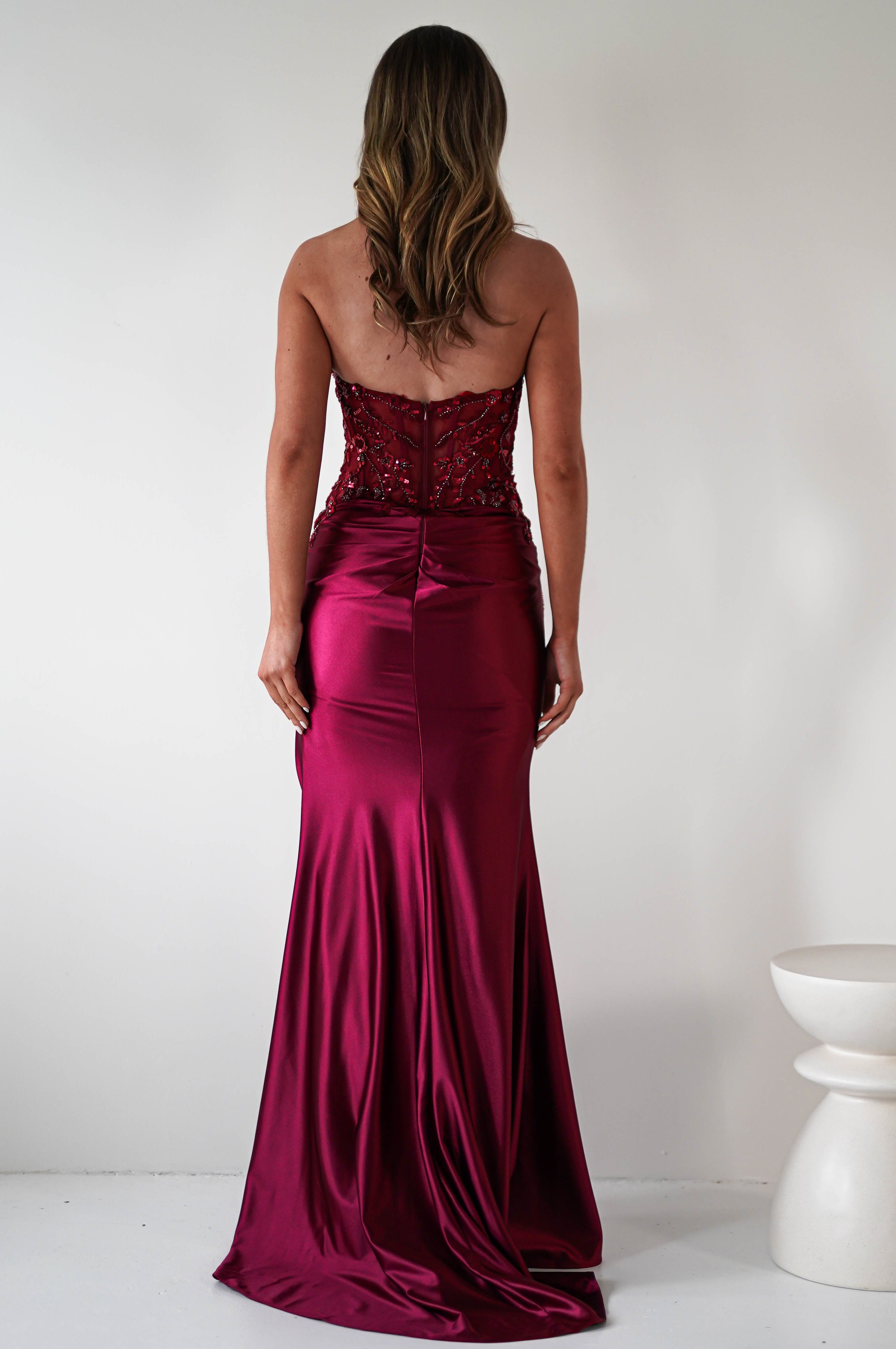 Dallas Luxe Embellished Gown | Dark Wine | Oh Hello Clothing | XS (6)
