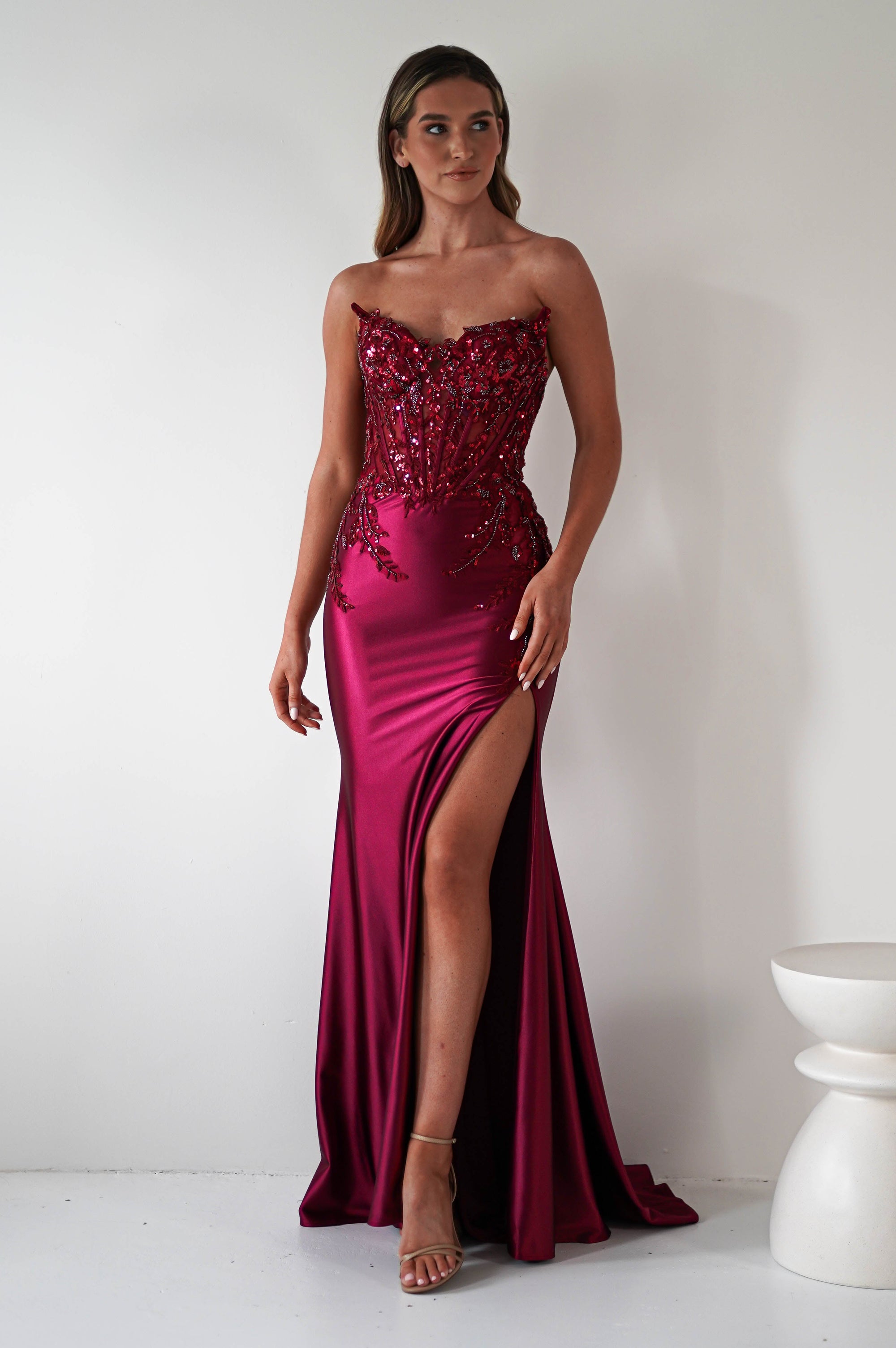 Dallas Luxe Embellished Gown | Dark Wine | Oh Hello Clothing | XS (6)