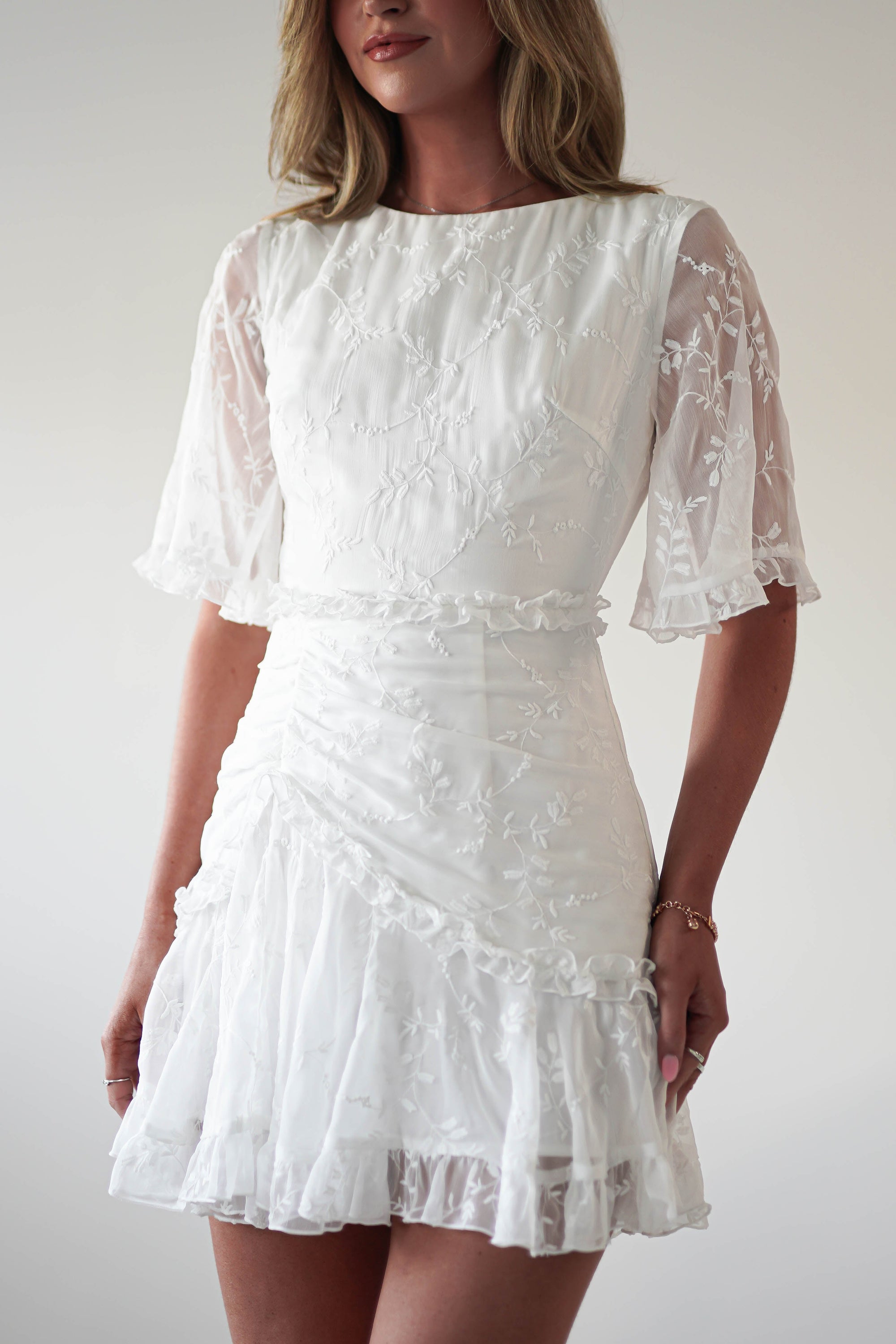 Amélie Boho Lace Detail Mini Dress | White | Oh Hello Clothing | XS (6)