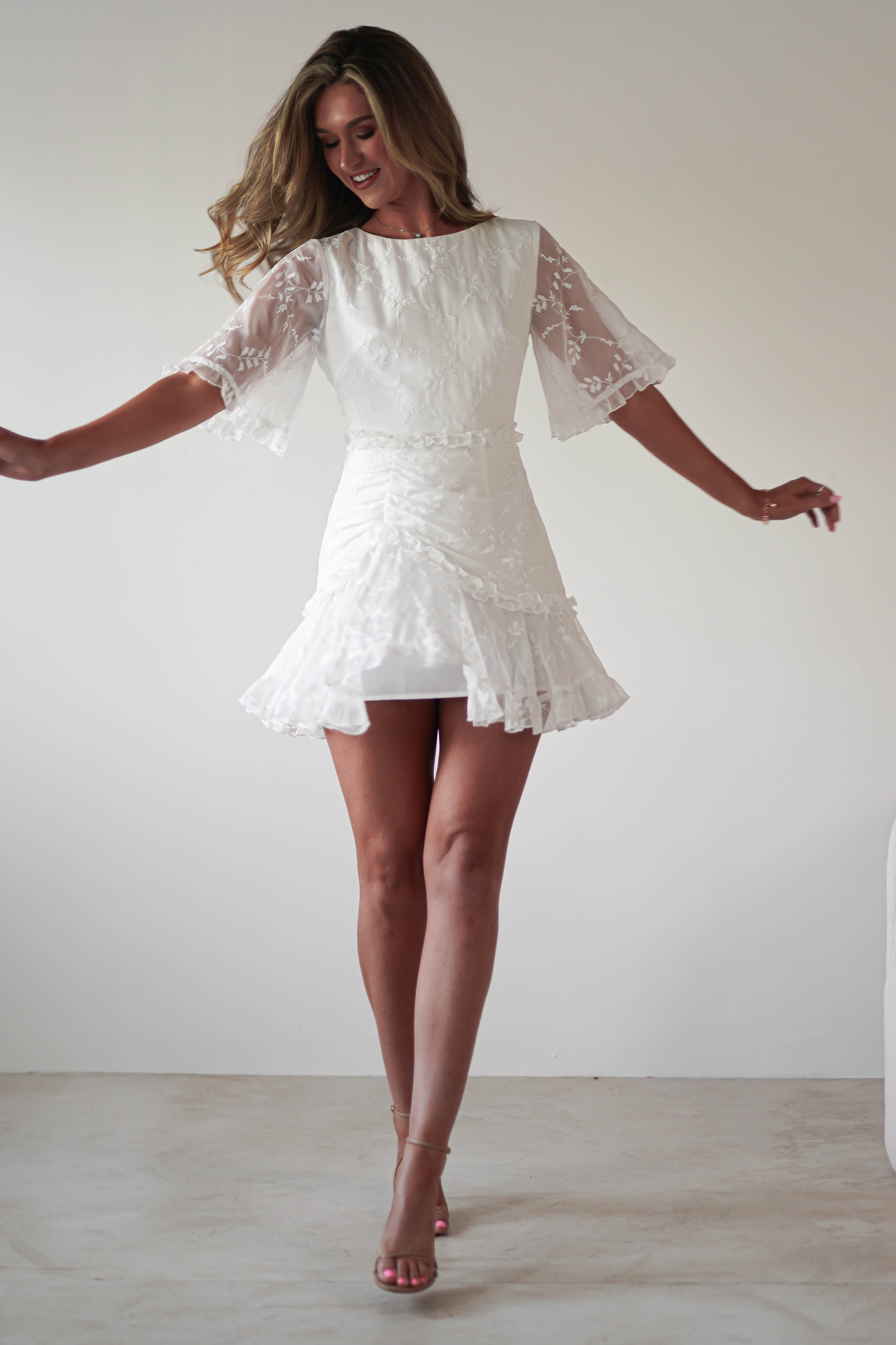 Amélie Boho Lace Detail Mini Dress | White | Oh Hello Clothing | XS (6)