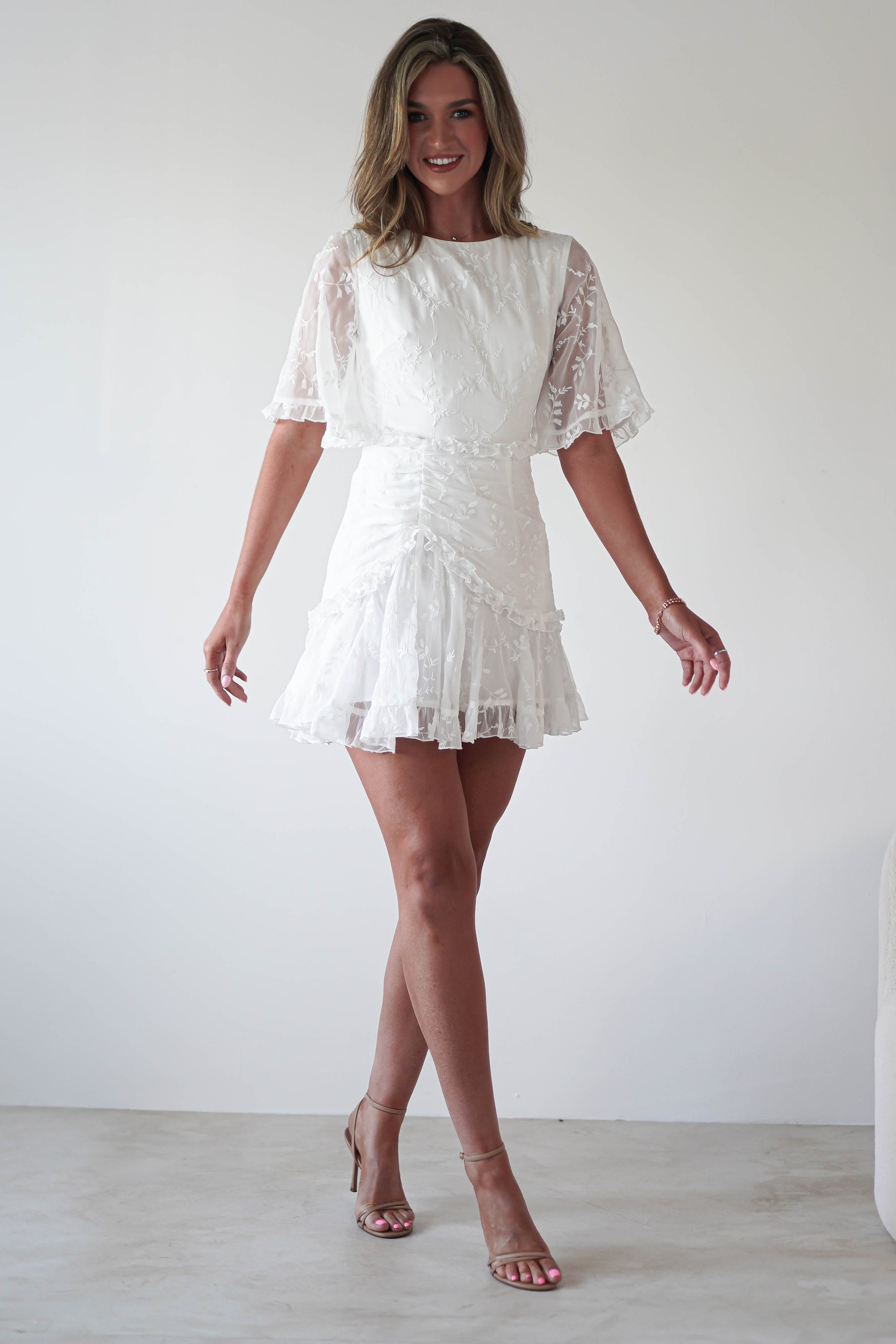 Amélie Boho Lace Detail Mini Dress | White | Oh Hello Clothing | XS (6)