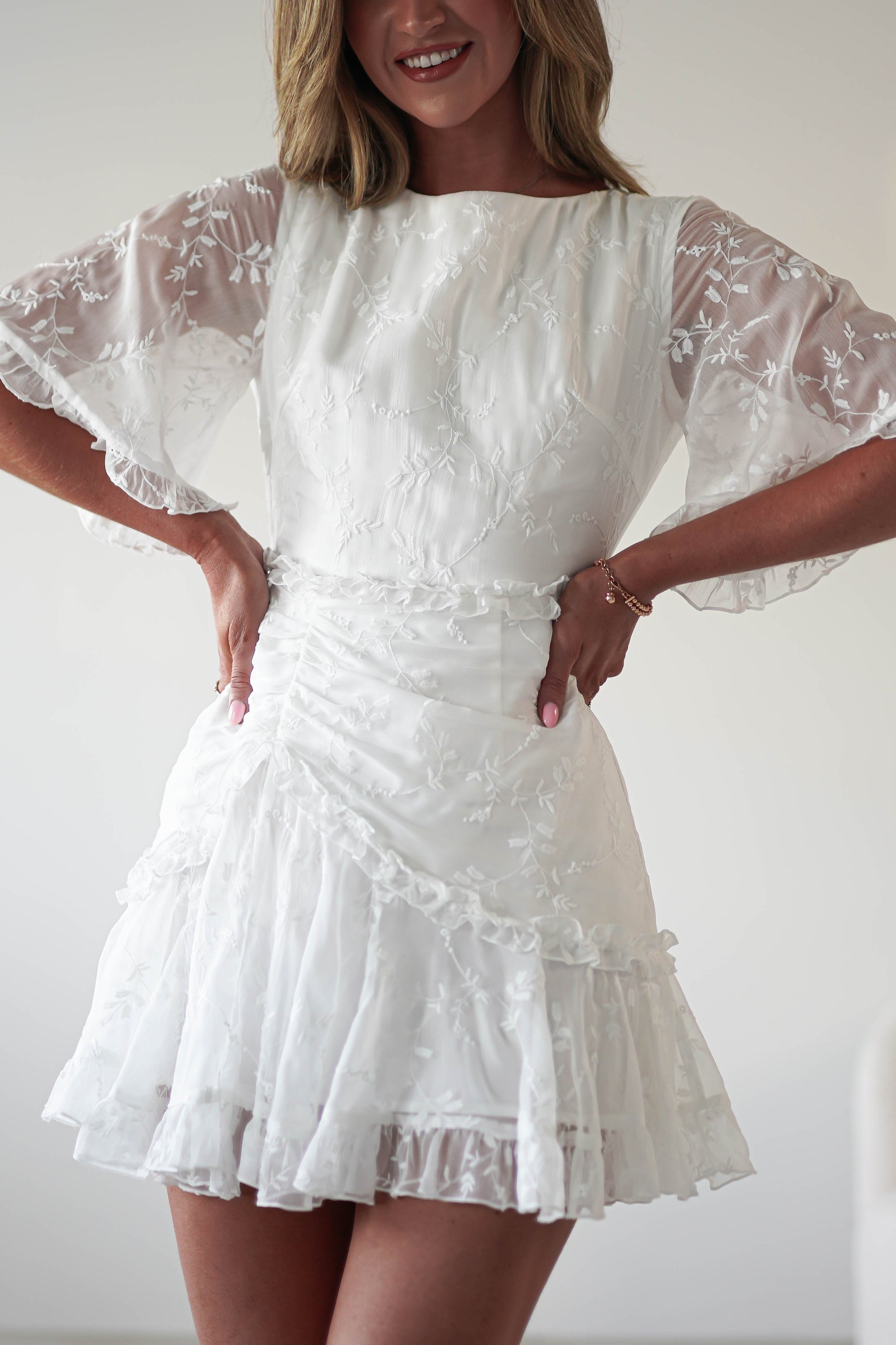 Amélie Boho Lace Detail Mini Dress | White | Oh Hello Clothing | XS (6)