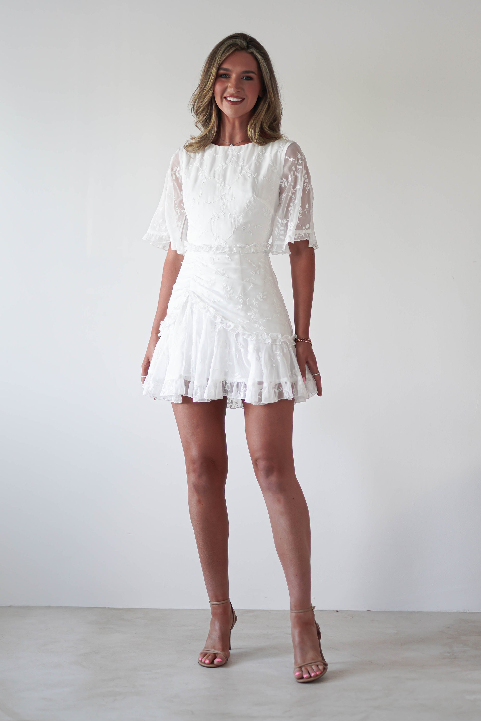 Amélie Boho Lace Detail Mini Dress | White | Oh Hello Clothing | XS (6)