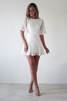 Amélie Boho Lace Detail Mini Dress | White | Oh Hello Clothing | XS (6)