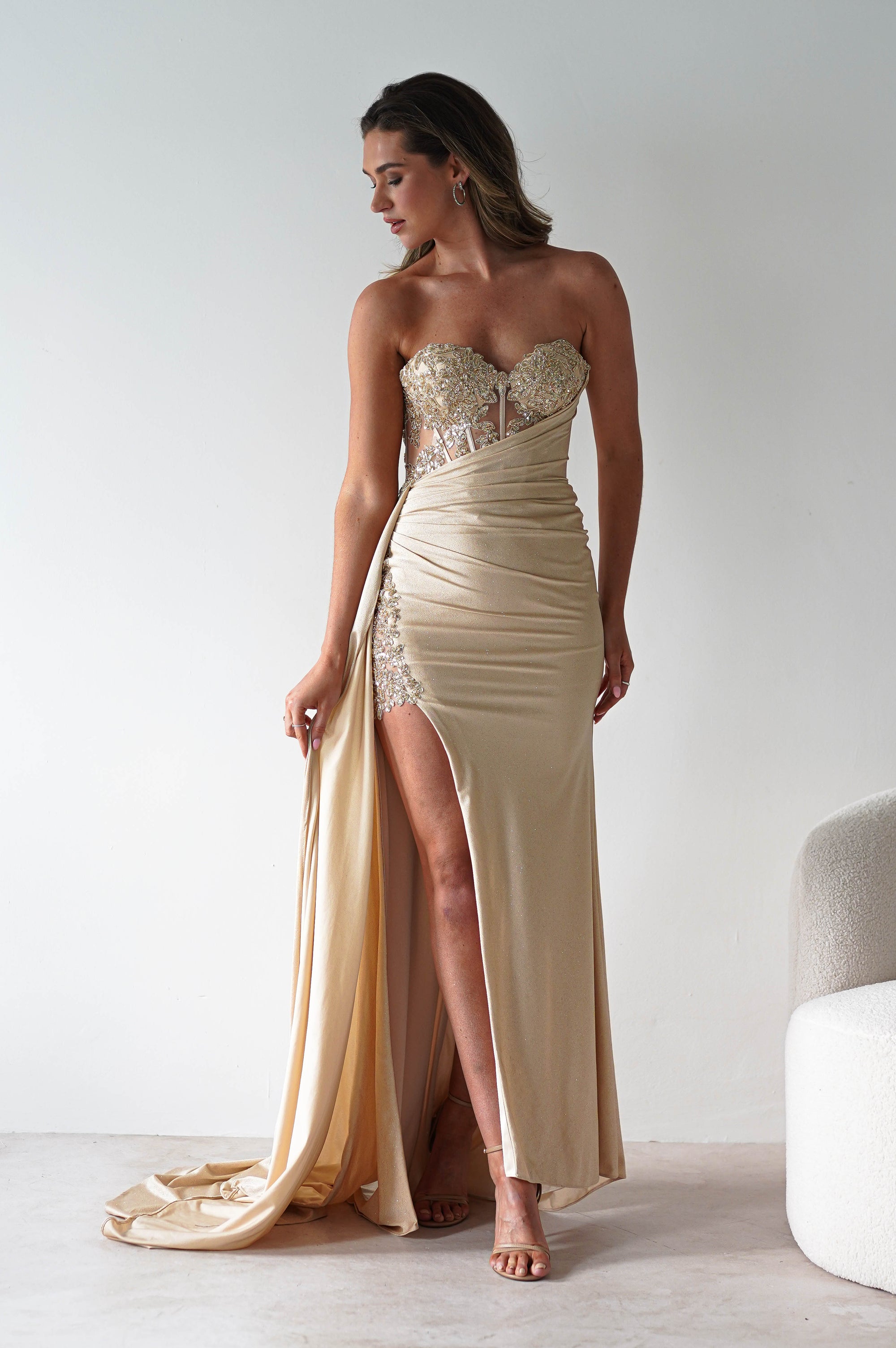 Lavelle Glitter Bodycon Gown | Gold | Oh Hello Clothing | XS (6)