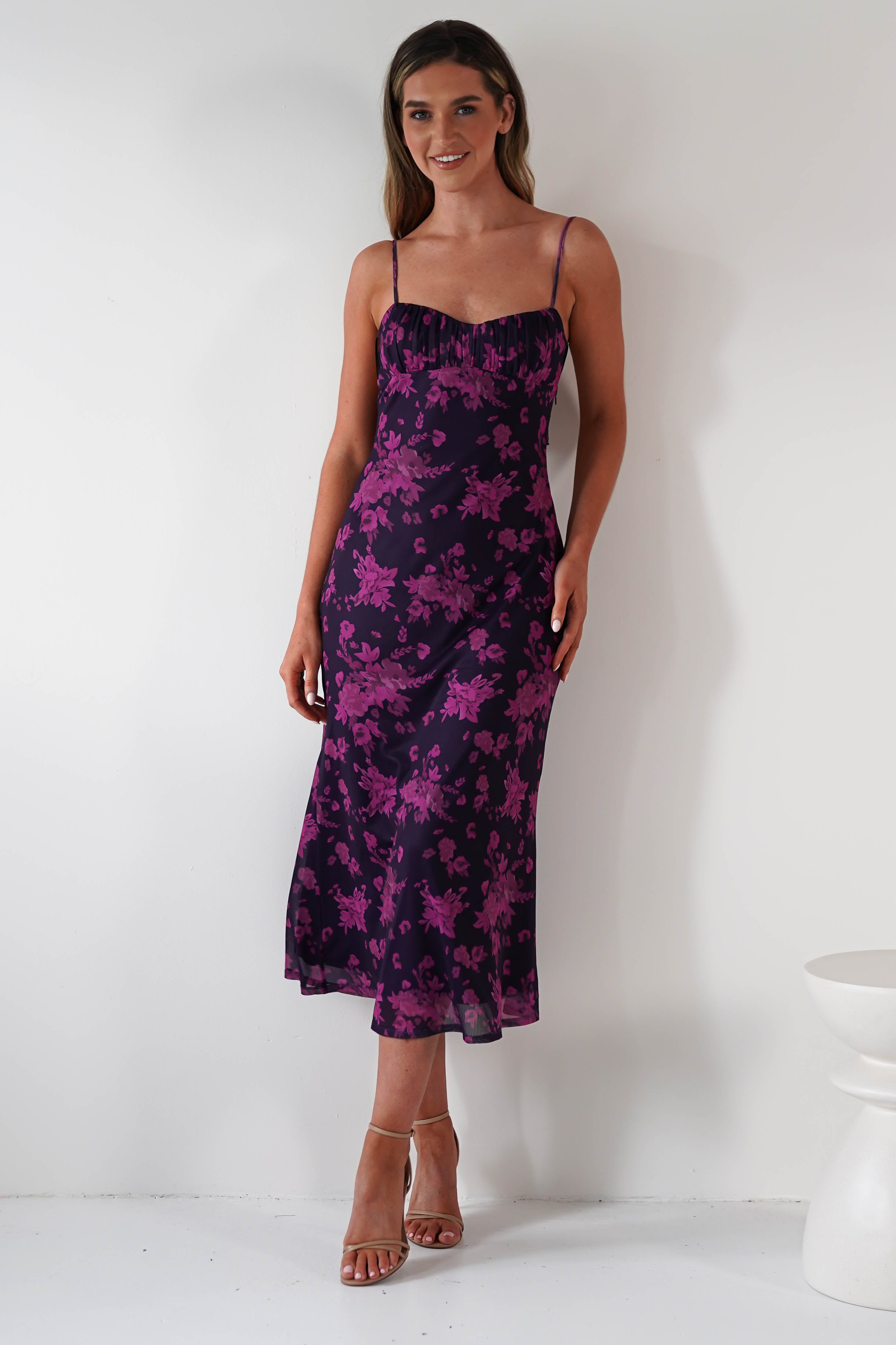 Merlo Low Back Midaxi Dress | Grape Print | Oh Hello Clothing | XS (6)