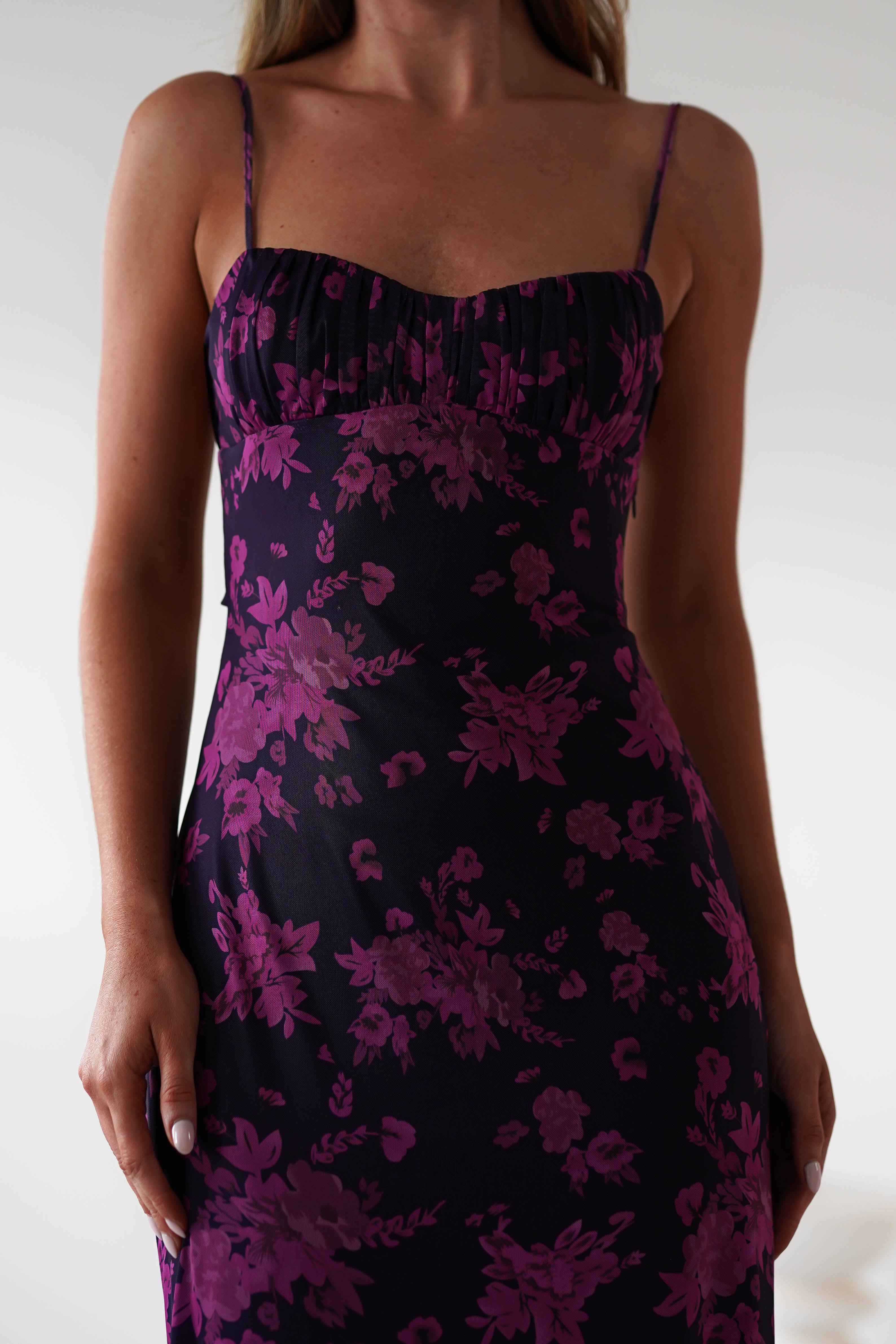 Merlo Low Back Midaxi Dress | Grape Print | Oh Hello Clothing | XS (6)
