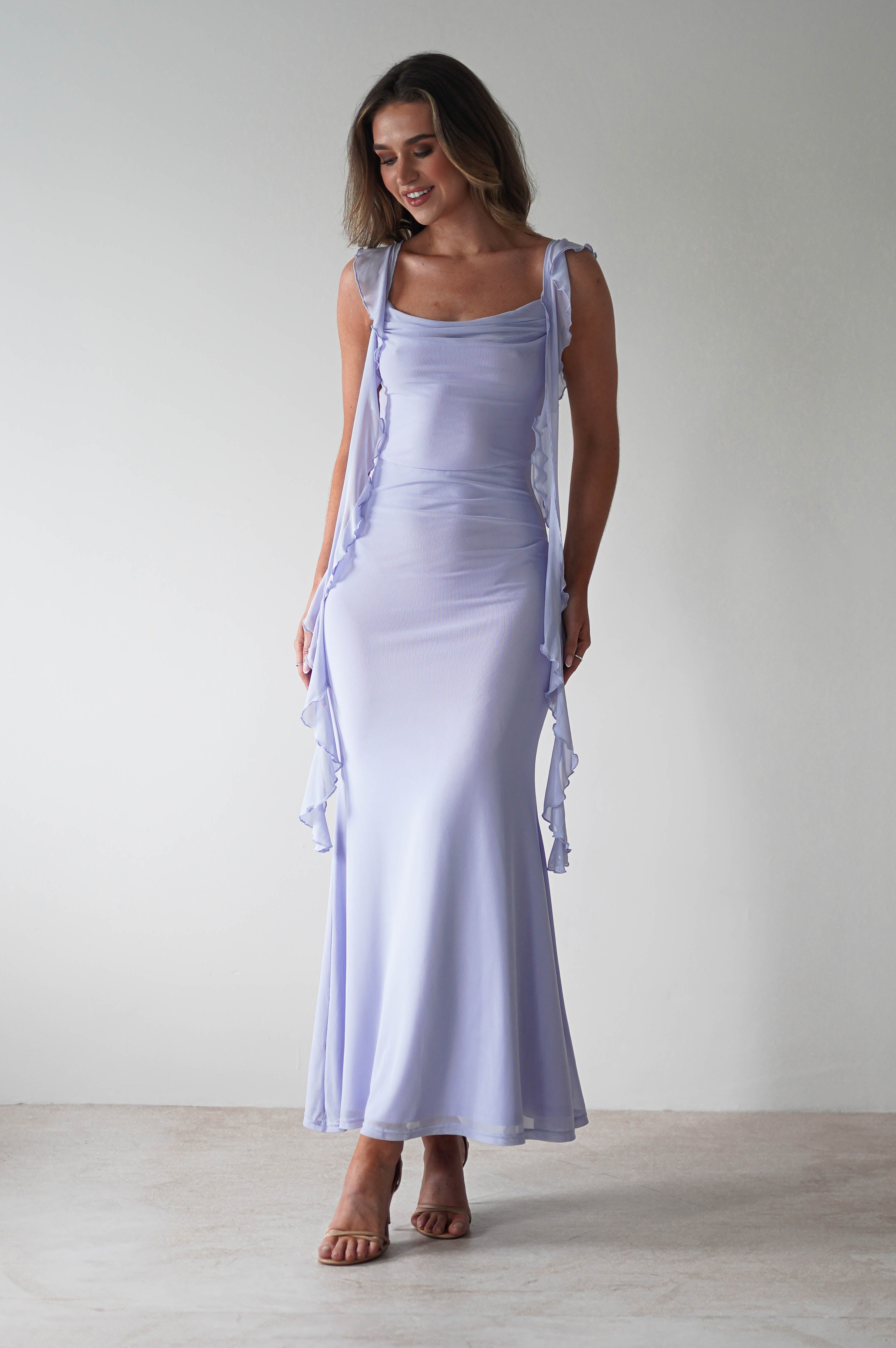 Miranda Ruffle Midaxi Dress | Dusty Blue | Oh Hello Clothing | XS (6)